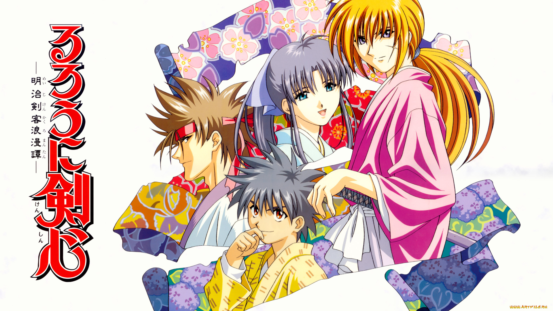 аниме, rurouni, kenshin, девушка, парни