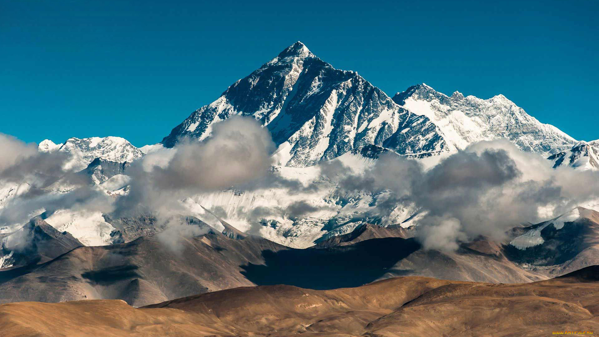 everest, природа, горы, вершина, снег, облака, небо, гора