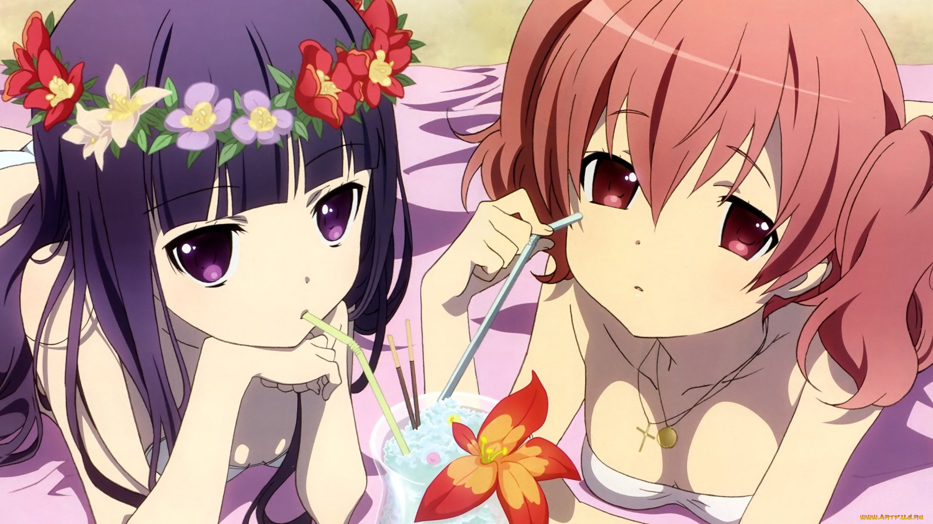 inu, x, boku, ss, аниме, девушки, взгляд, фон