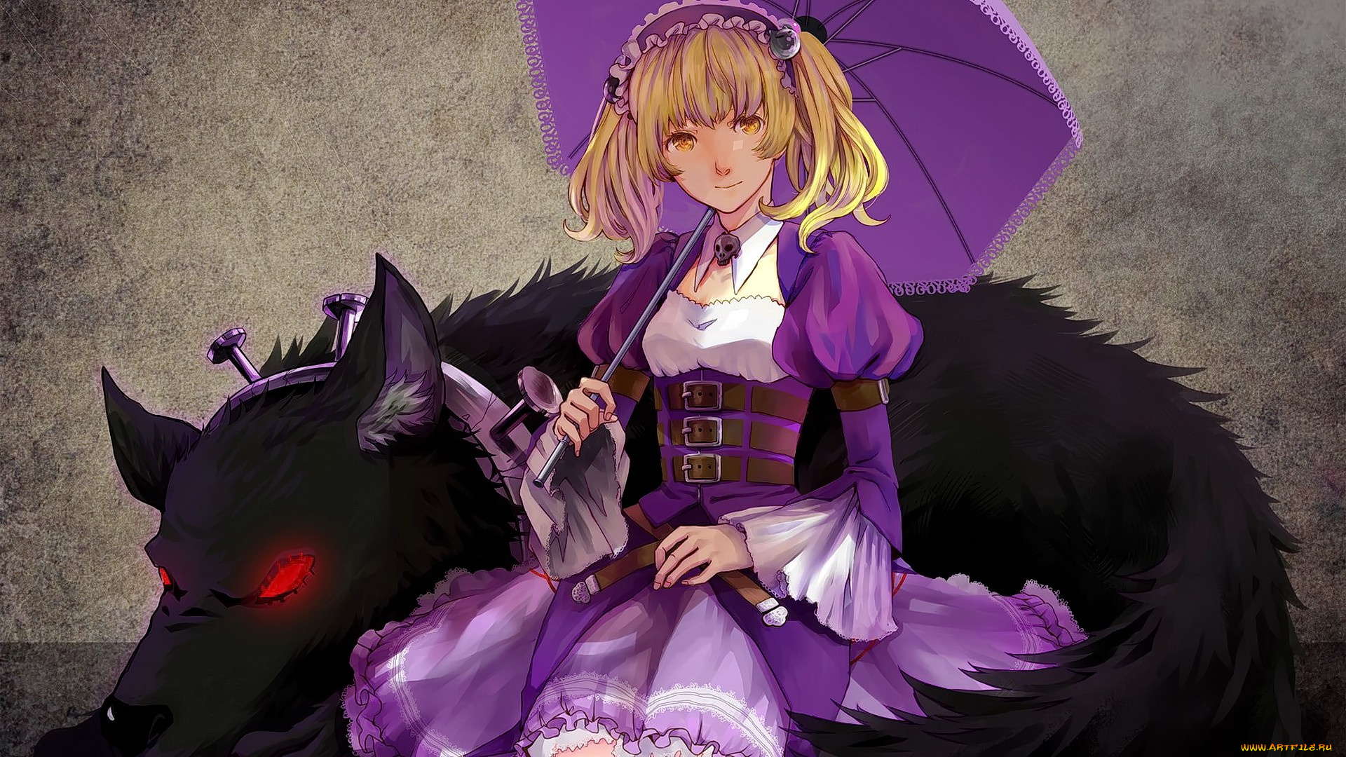 unlight, аниме, животные, , существа, зонтик, фон, взгляд, девушка