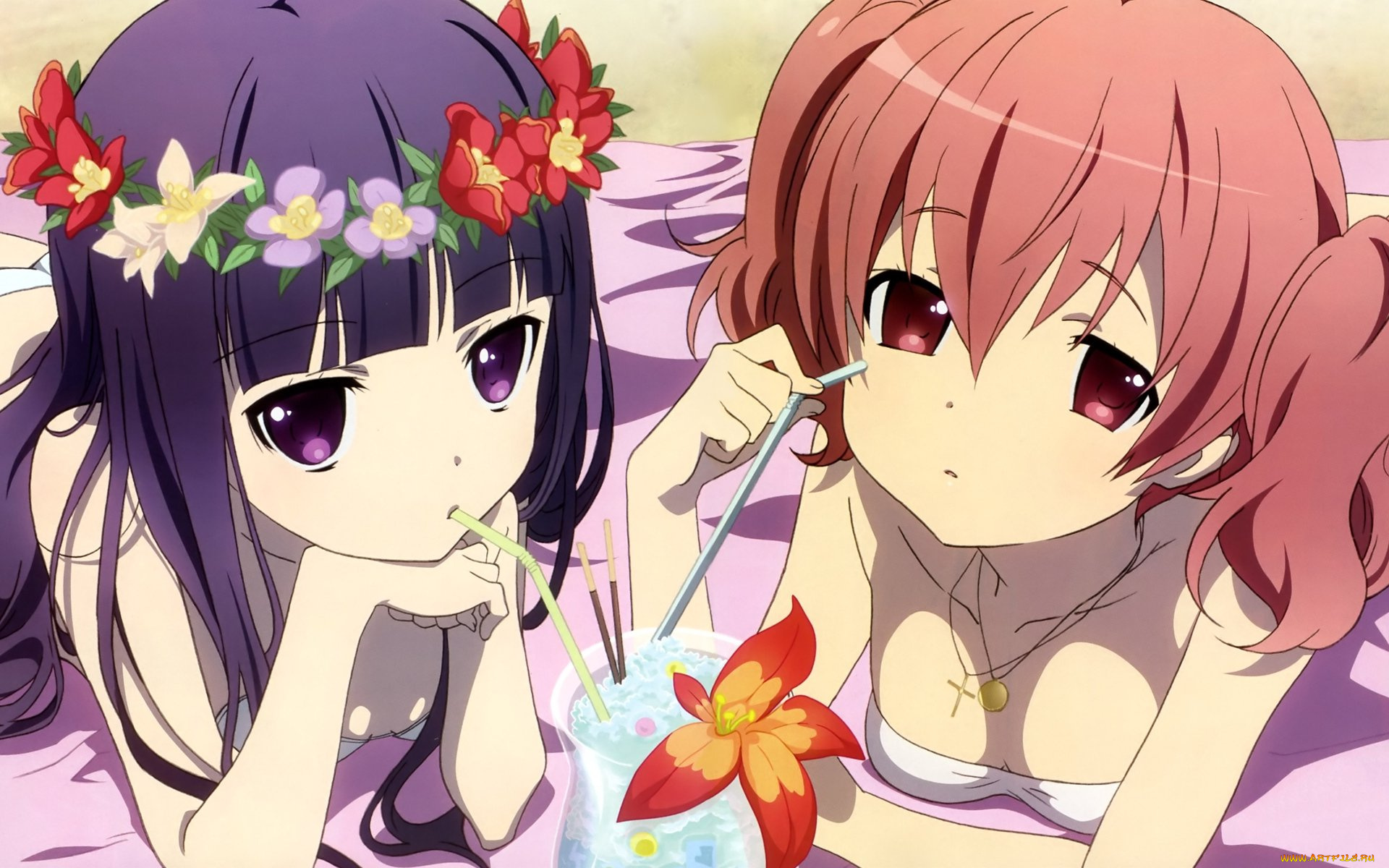 inu, x, boku, ss, аниме, девушки, взгляд, фон