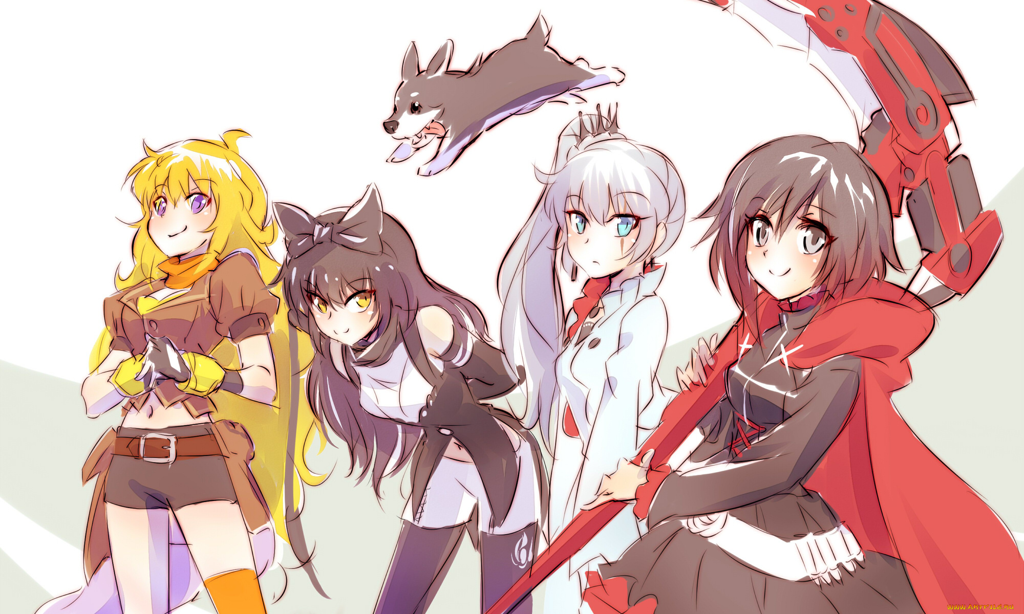 аниме, rwby, взгляд, девушки, фон