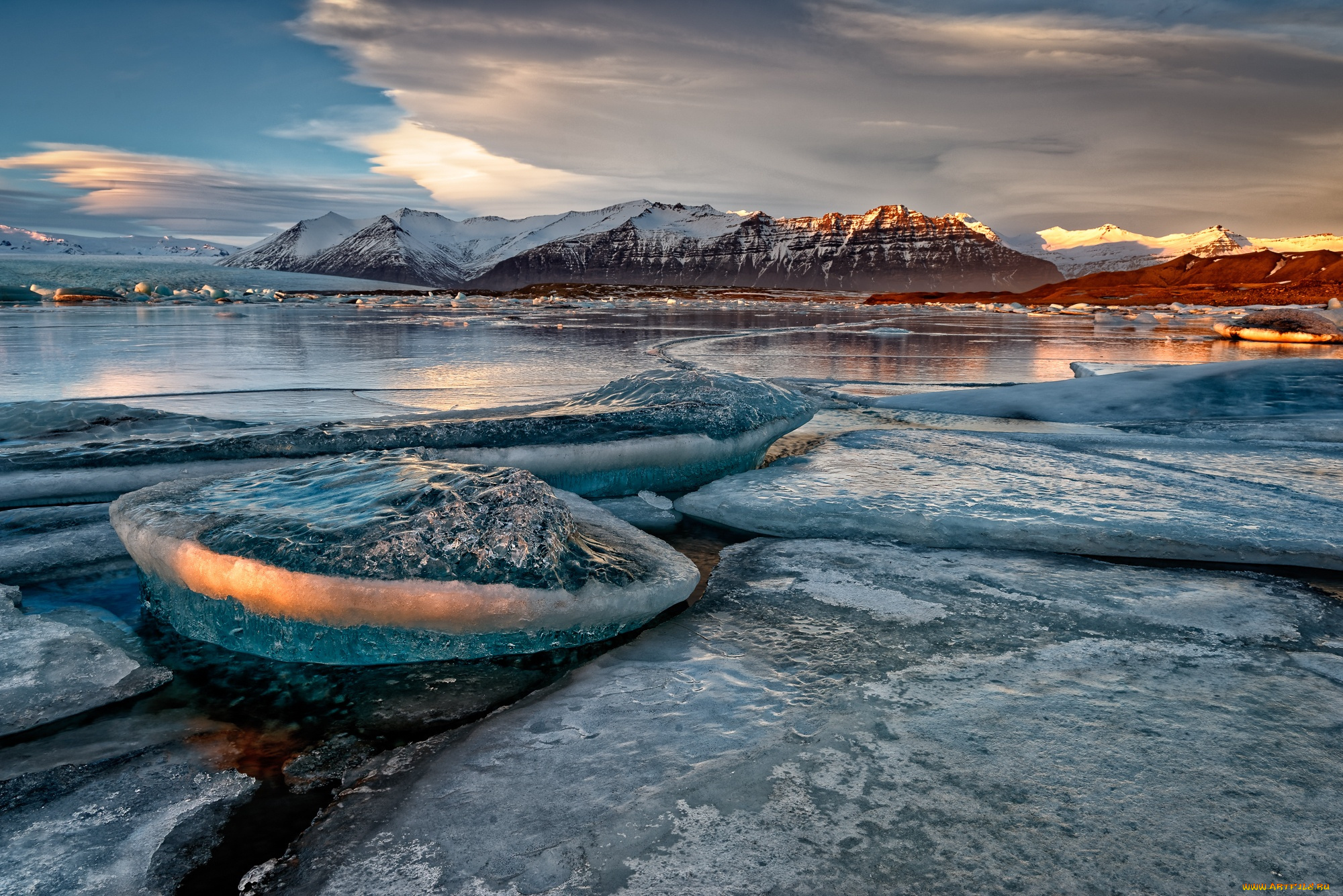 природа, реки, озера, лед, берег, озеро, горы, снег