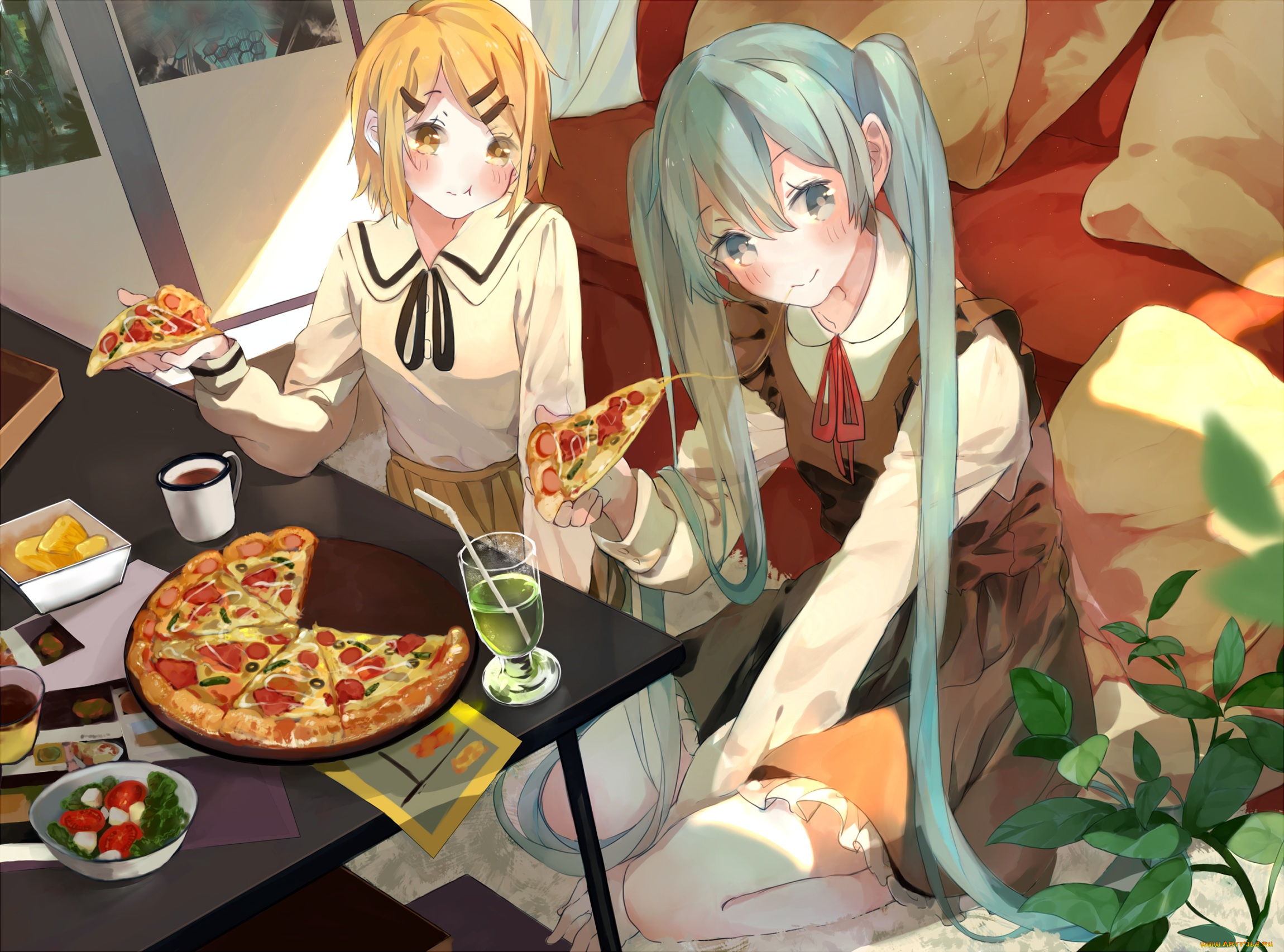 аниме, vocaloid, kagamine, rin, hatsune, miku