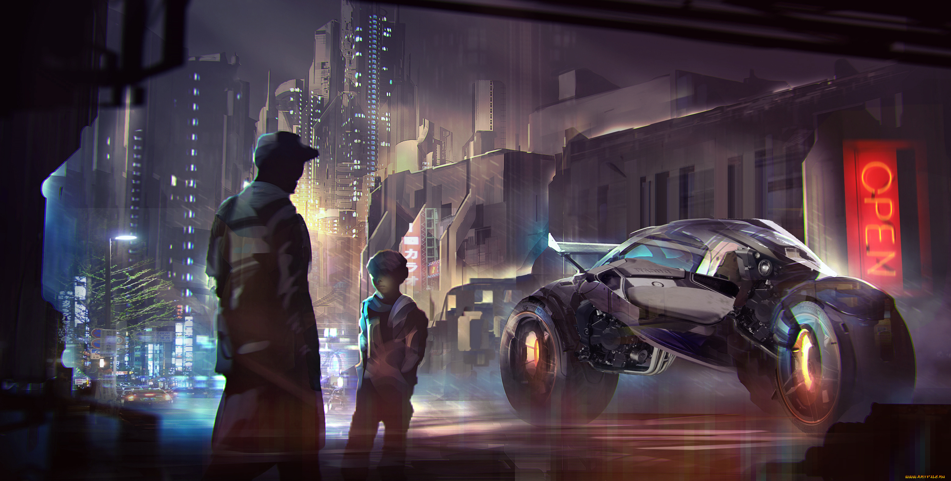 фэнтези, транспортные, средства, транспортное, средство, будущее, люди, улица, мир, иной