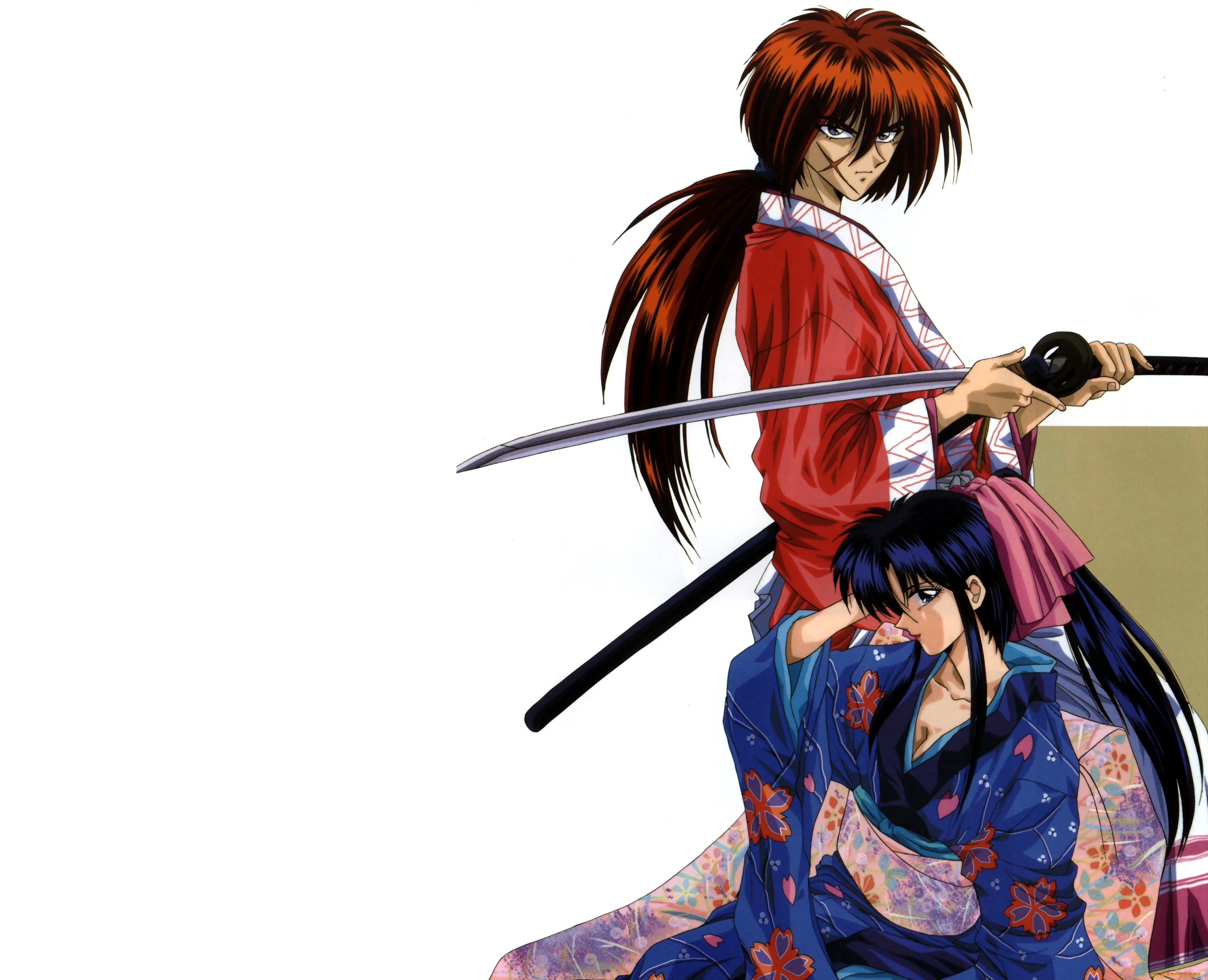 аниме, rurouni, kenshin, девушка, парень