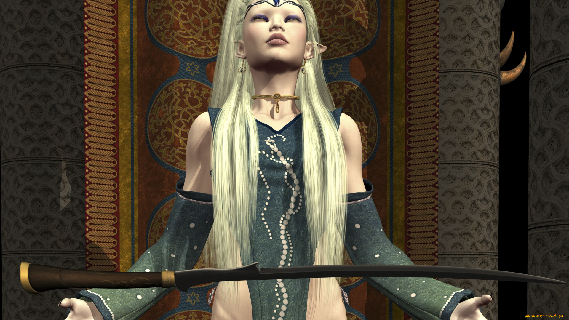 3д, графика, эльфы, , elves, фон, взгляд, эльфийка