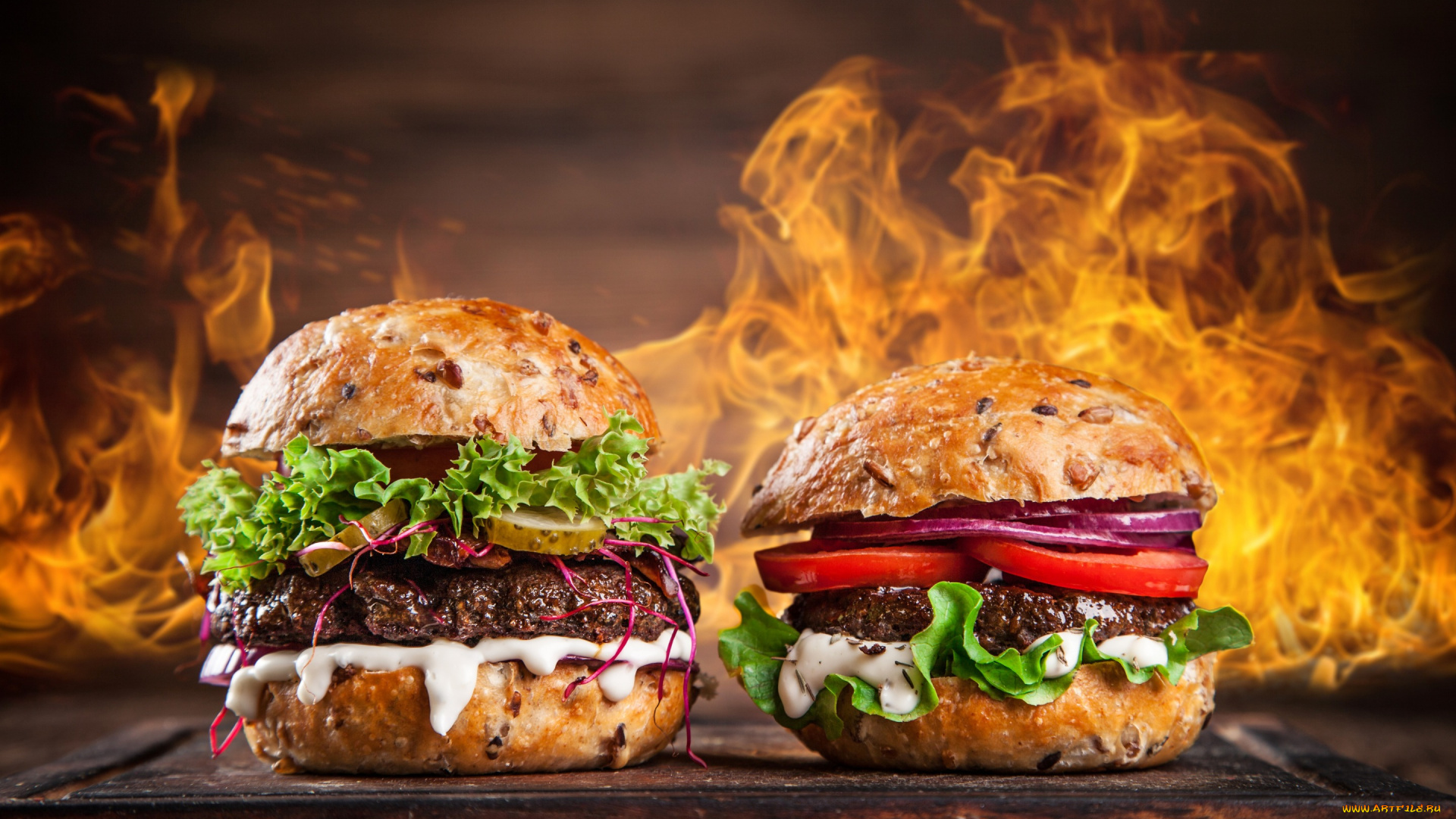 еда, бутерброды, , гамбургеры, , канапе, гамбургер, огонь, фастфуд, двое, овощи