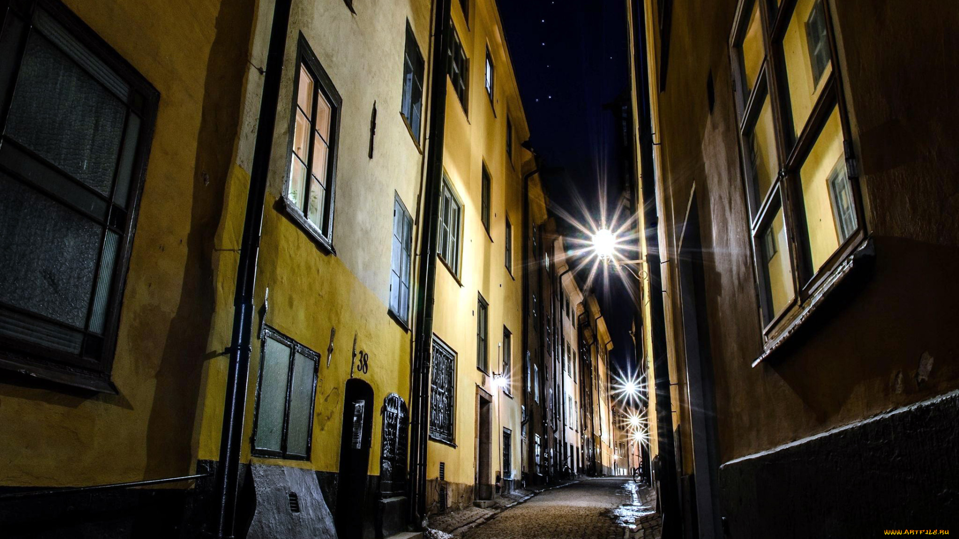 города, стокгольм, , швеция, дома, улочка, узкая, вечер