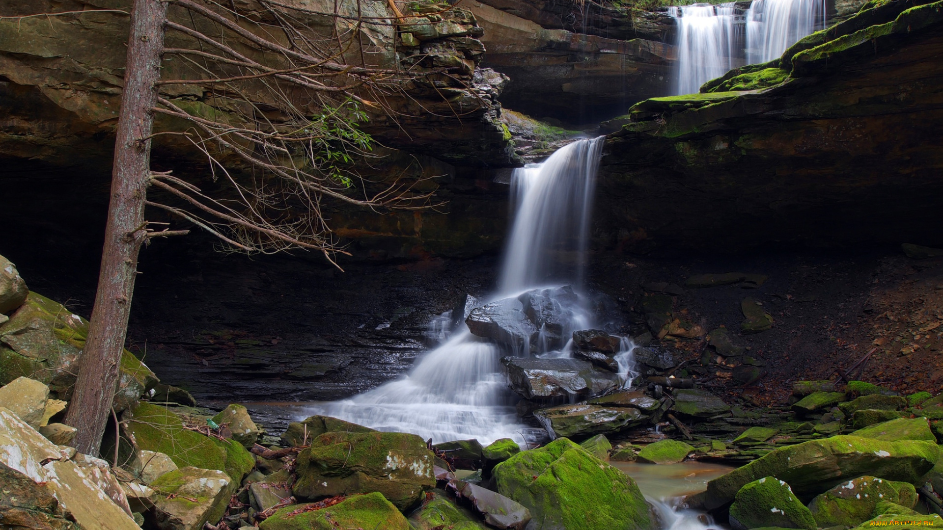 природа, водопады, поток, скала