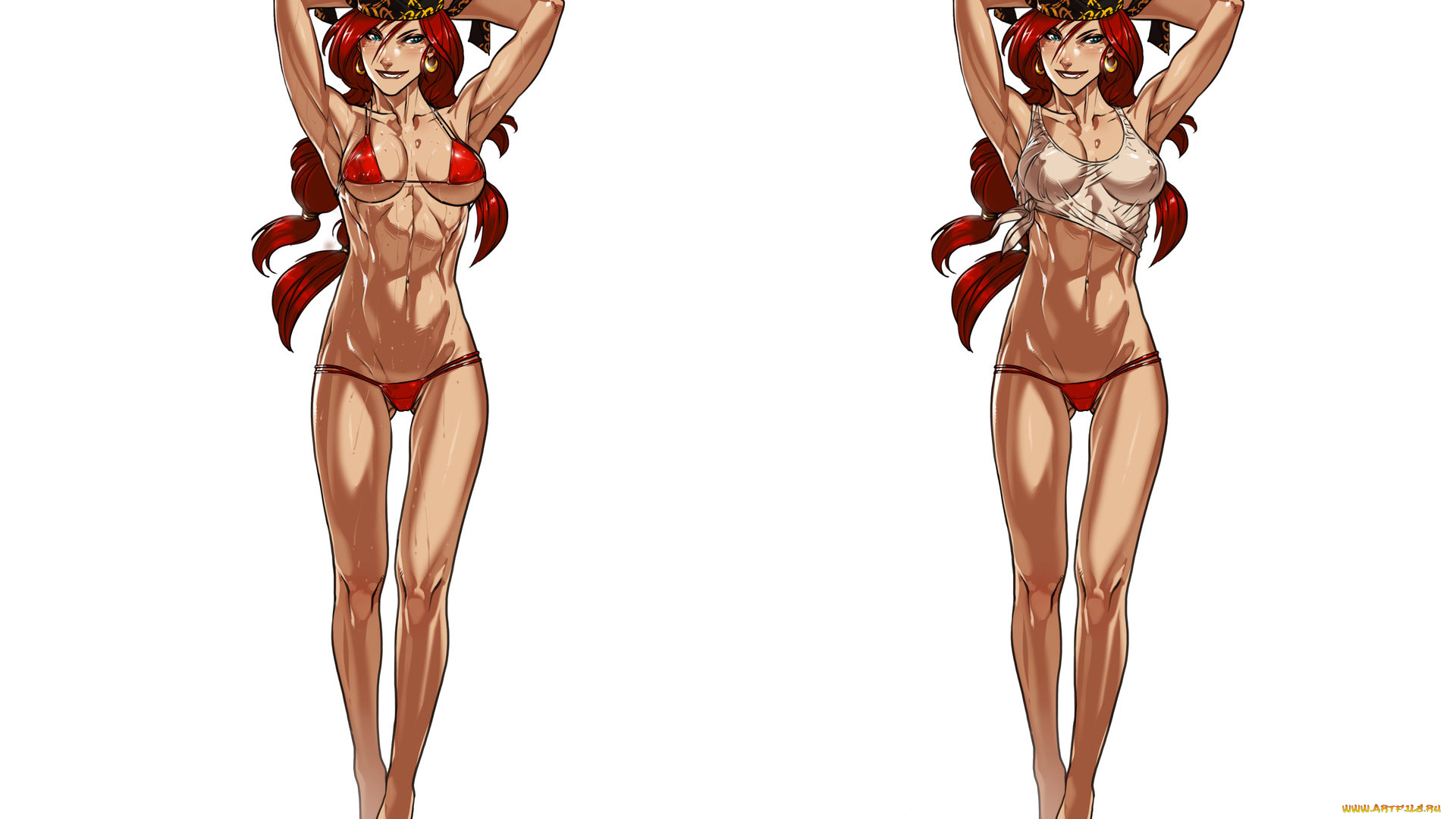 рисованное, люди, бандана, девушка, купальник, фон