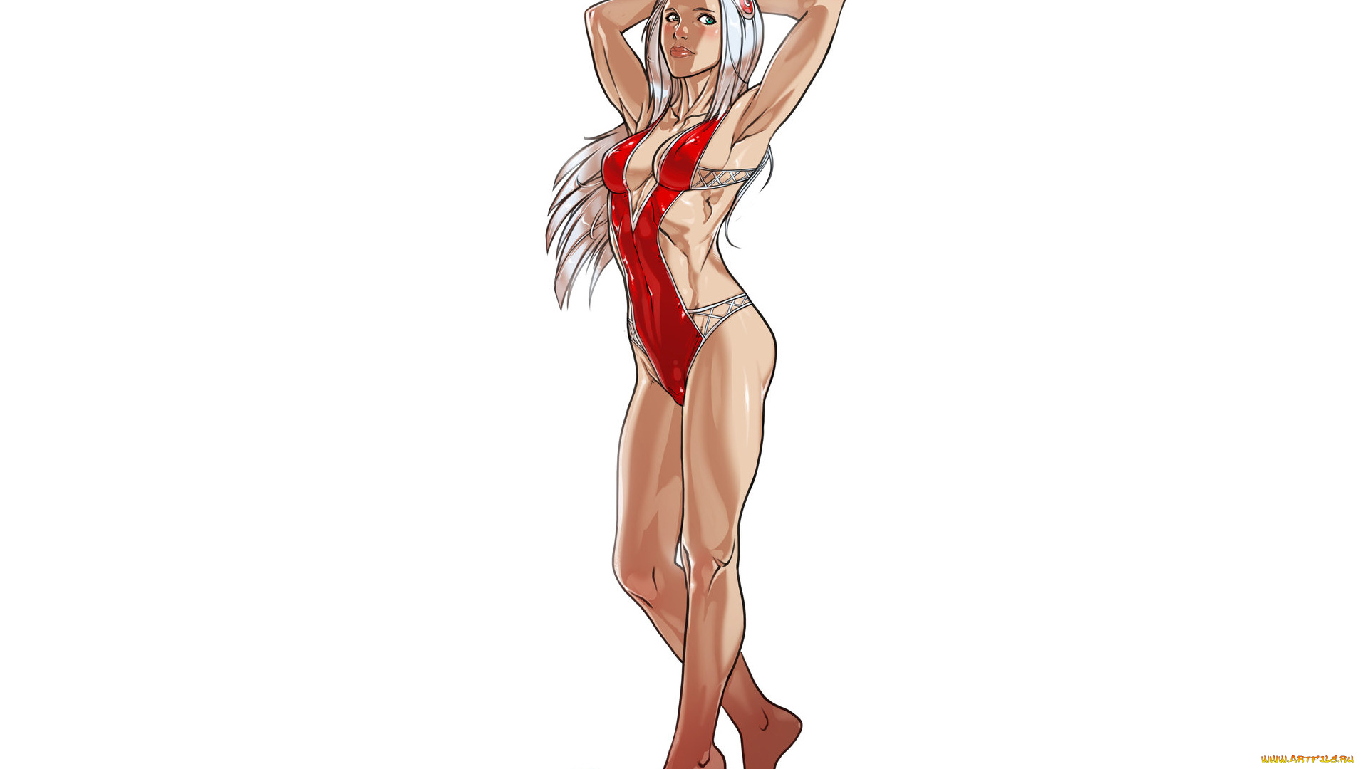 рисованное, люди, девушка, купальник, взгляд, фон