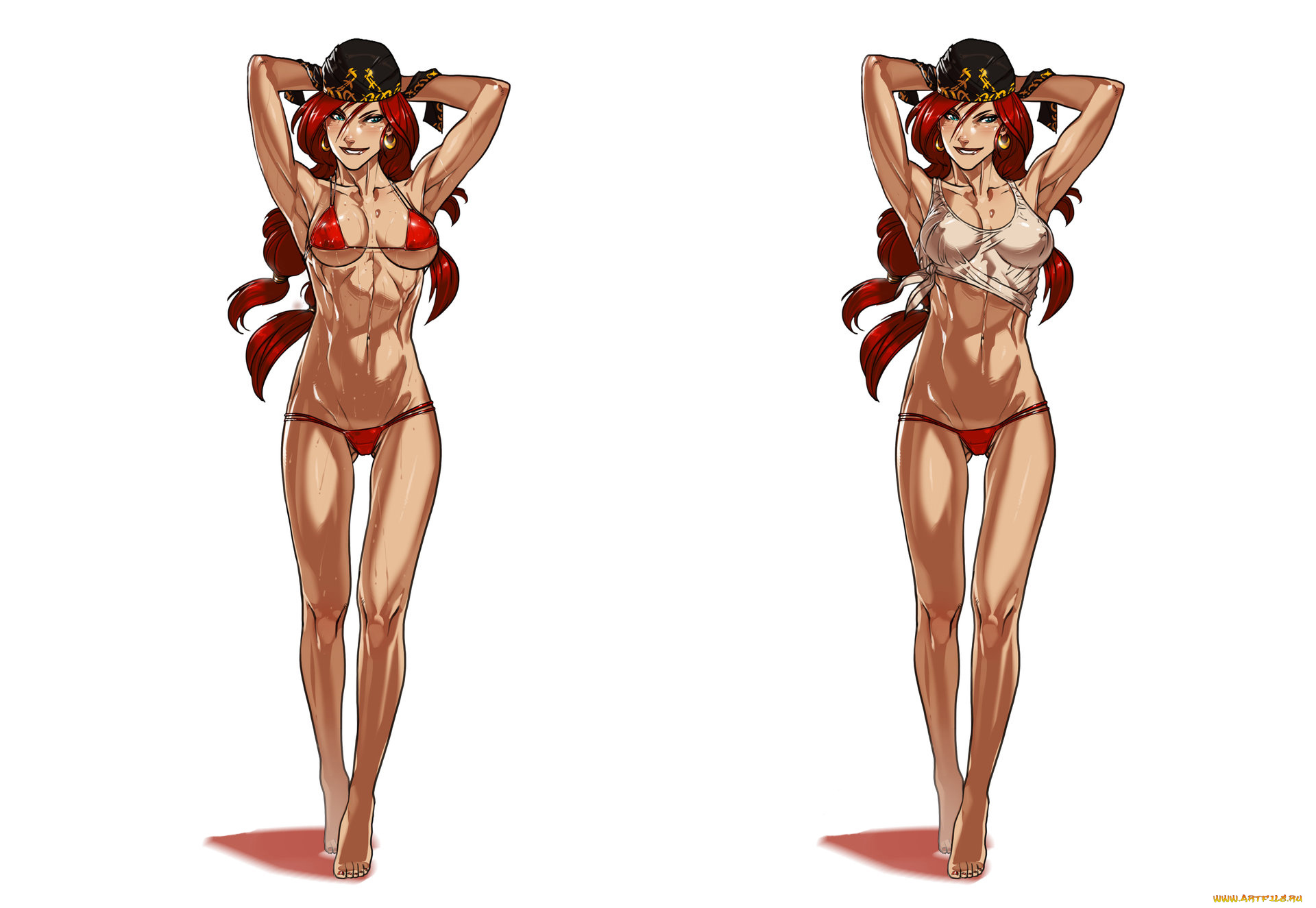 рисованное, люди, бандана, девушка, купальник, фон