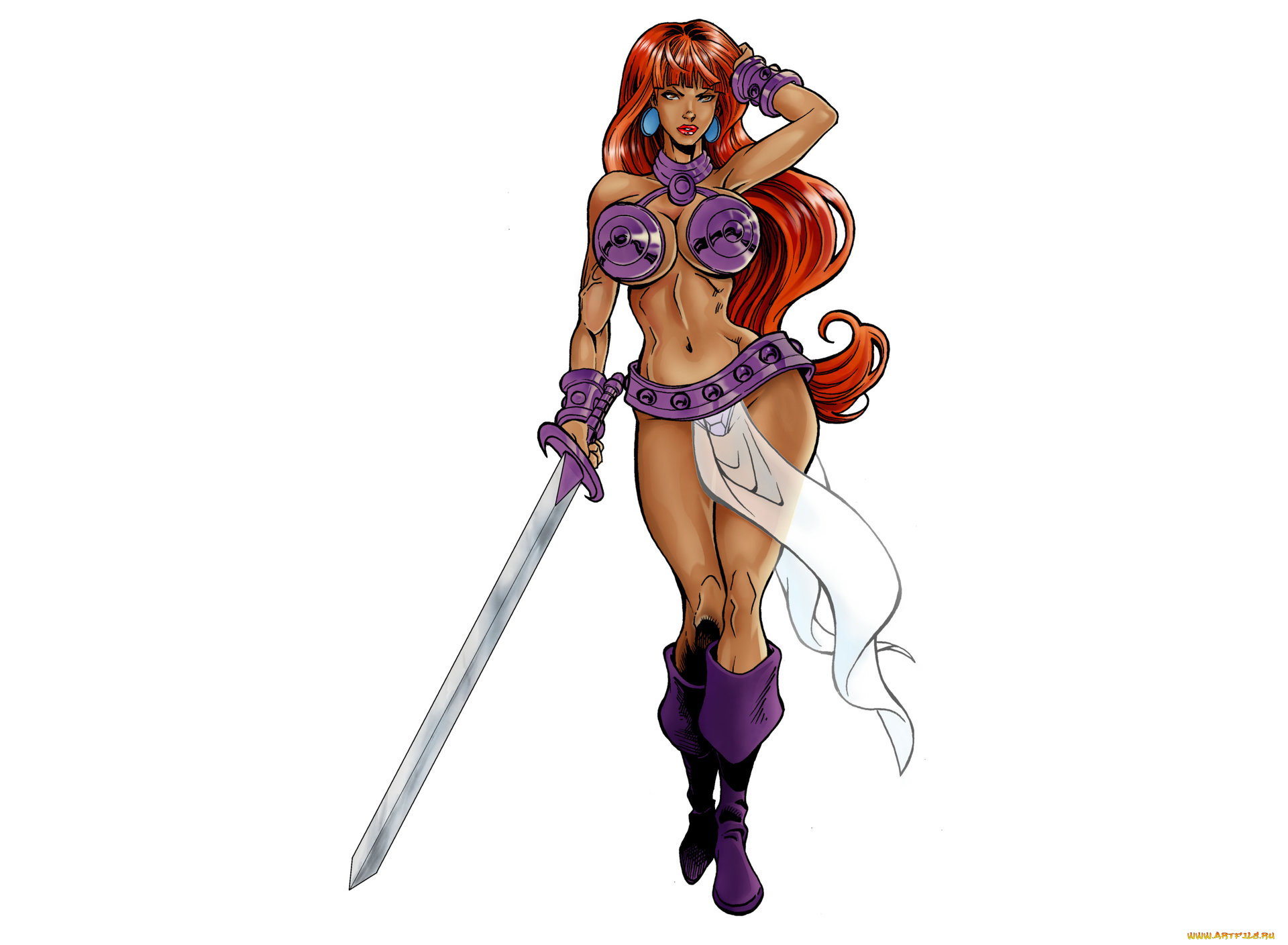 рисованное, комиксы, девушка, взгляд, фон, униформа, меч