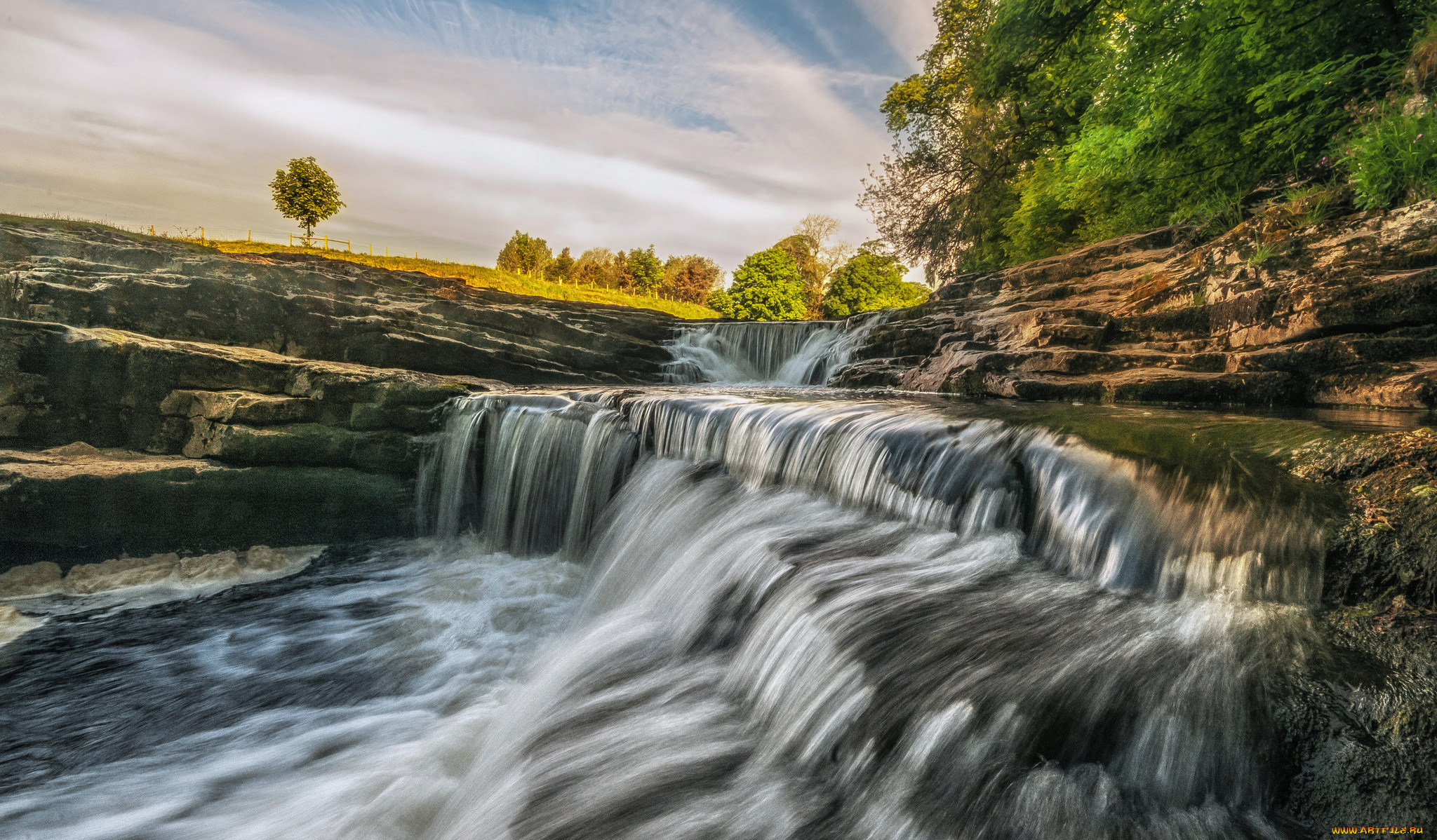 природа, водопады, водопад, река, лес