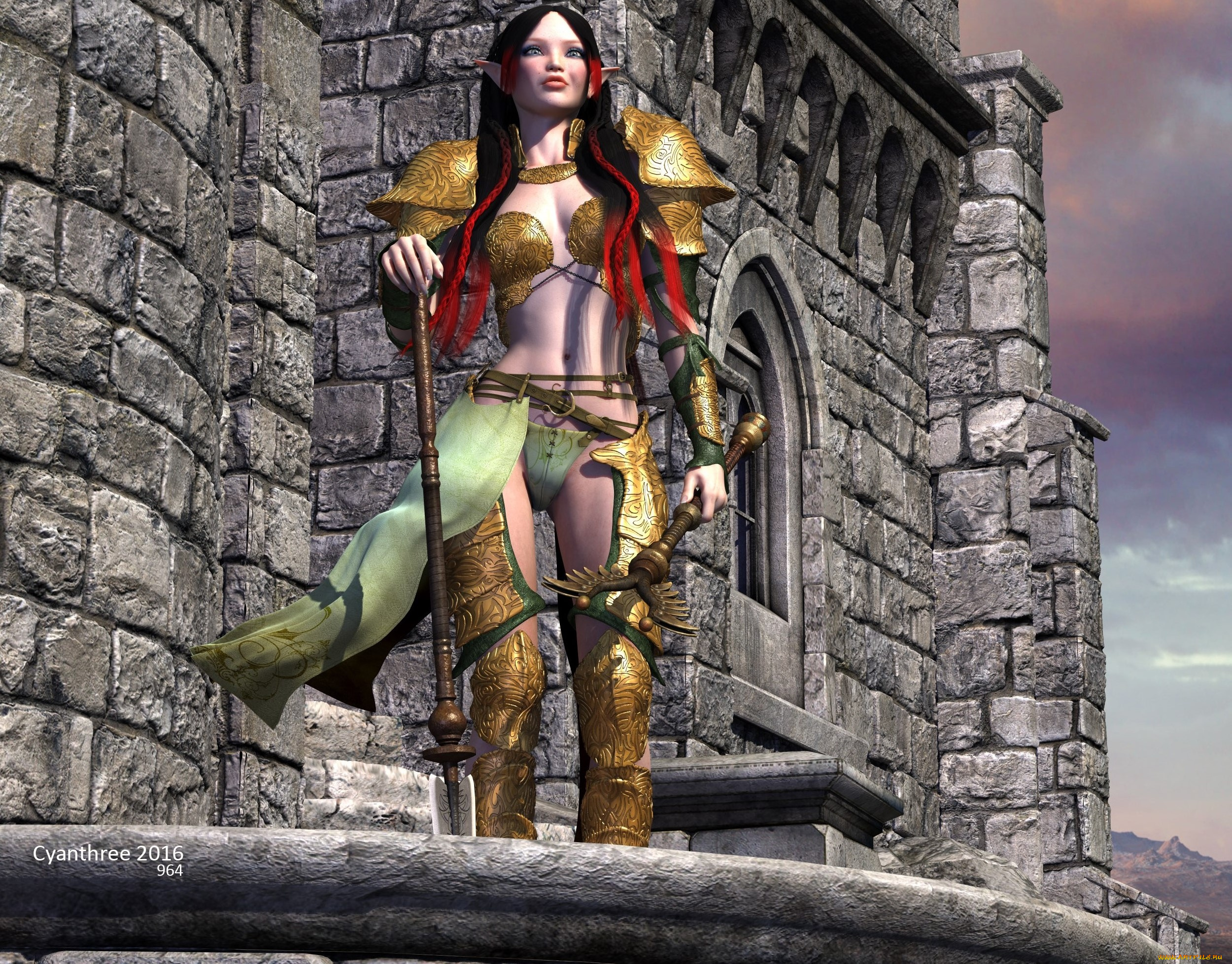 3д, графика, эльфы, , elves, фон, взгляд, девушка