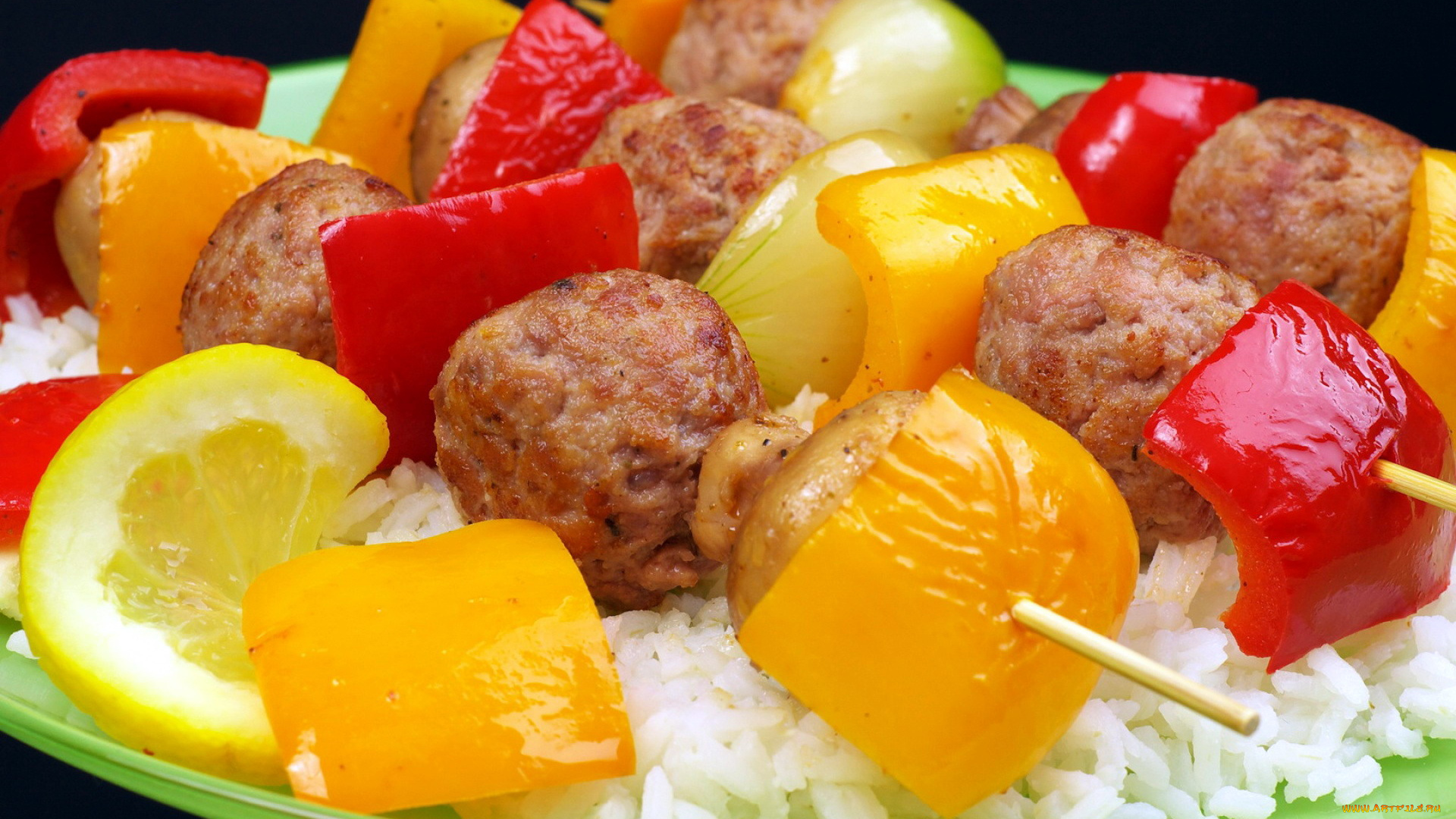 еда, шашлык, , барбекю, мясо, перец, рис