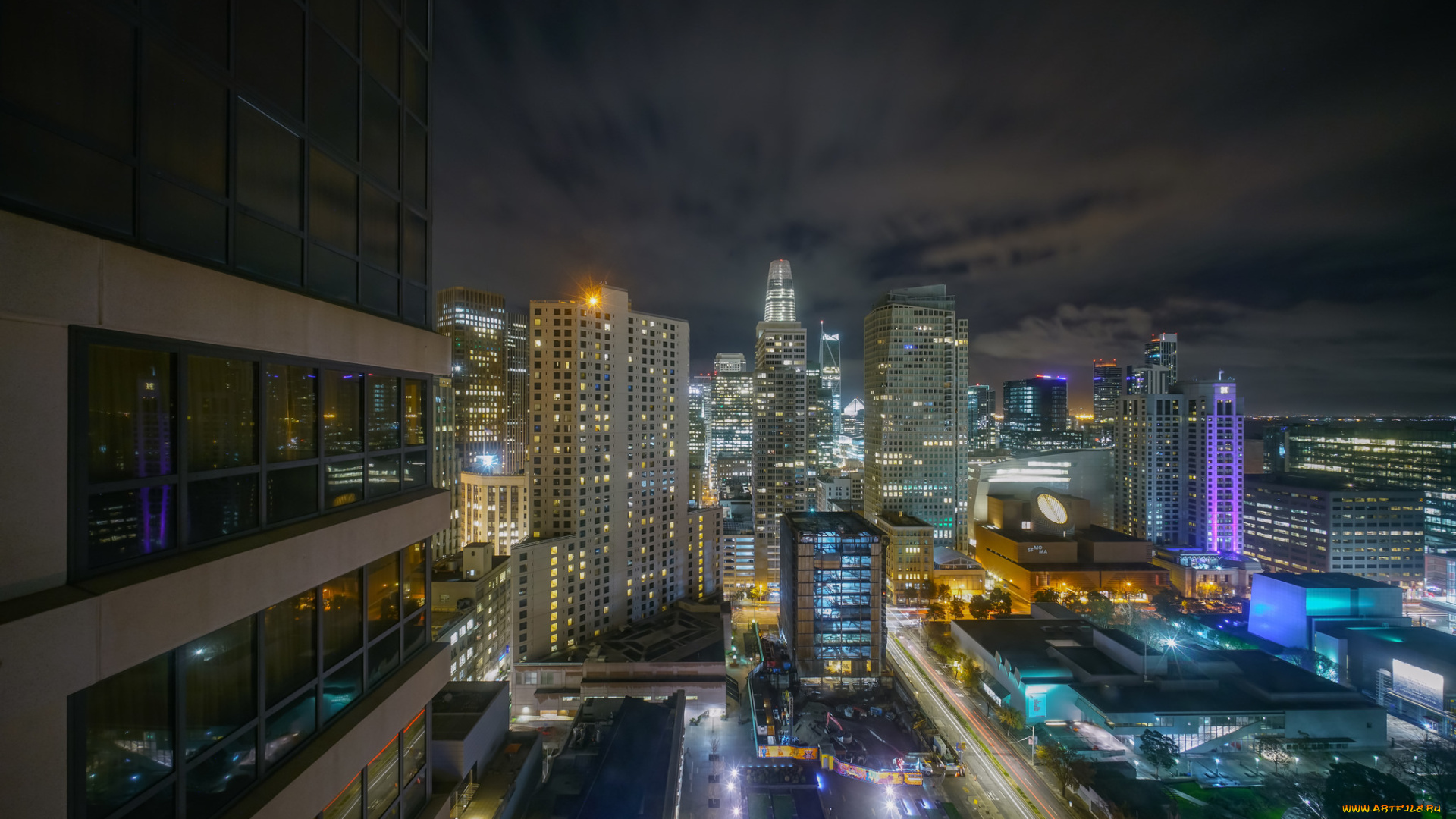 города, -, огни, ночного, города, ночь, огни