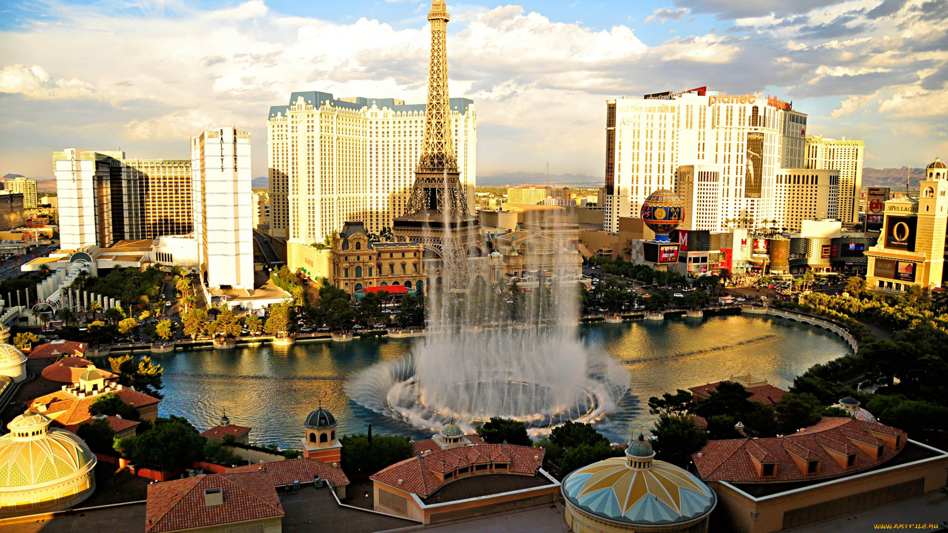 города, лас-вегас, , сша, фонтан, башня, панорама