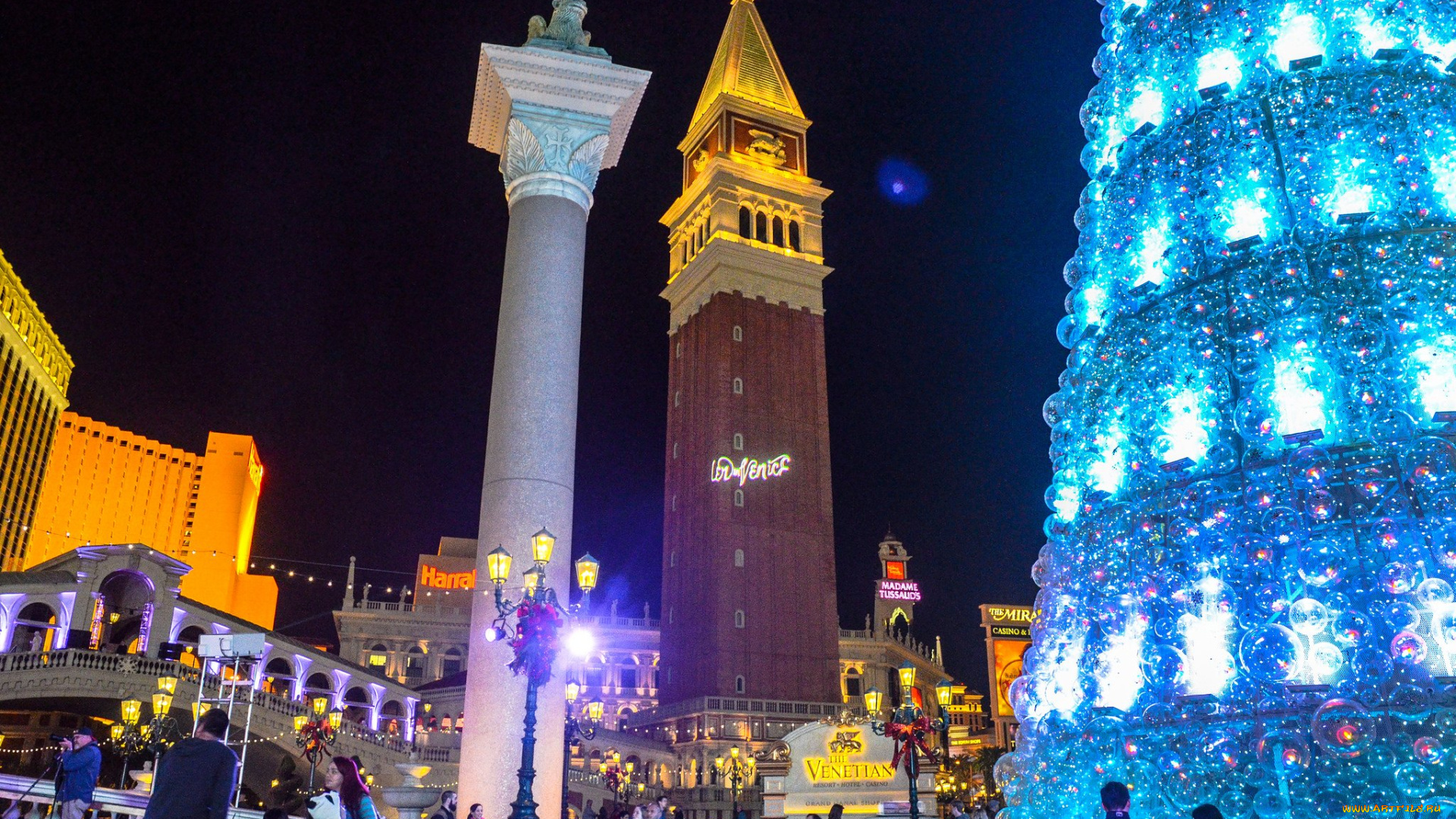 города, лас-вегас, , сша, праздник, огни, елка, вечер