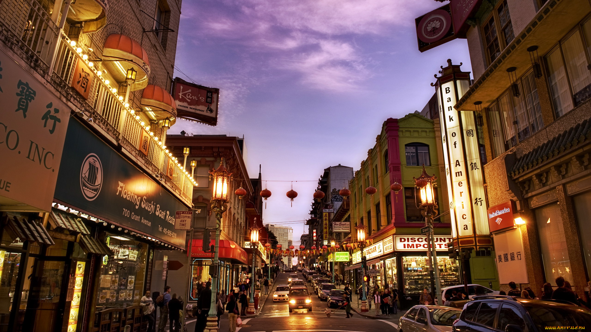города, сан-франциско, , сша, вечер, огни, улица