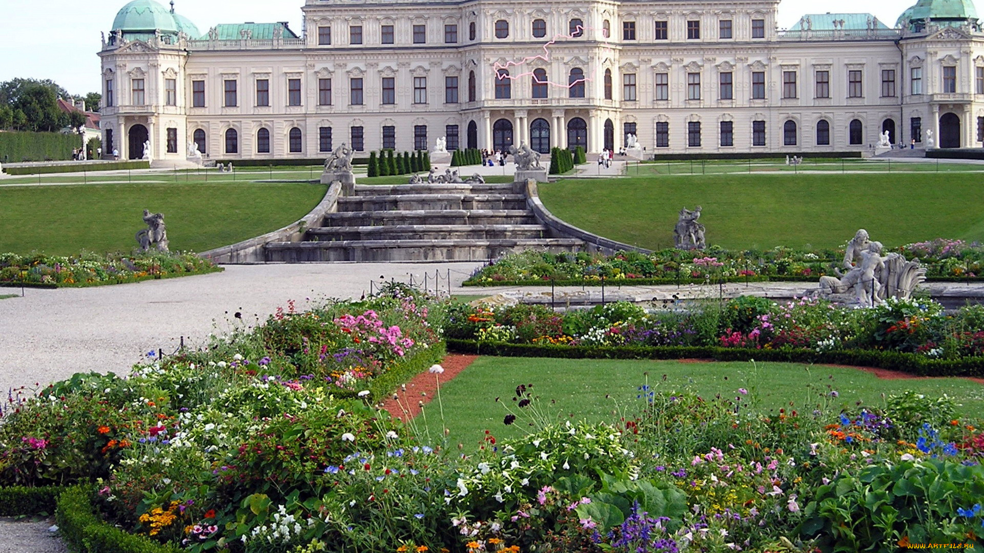 города, вена, , австрия, клумбы, дворец
