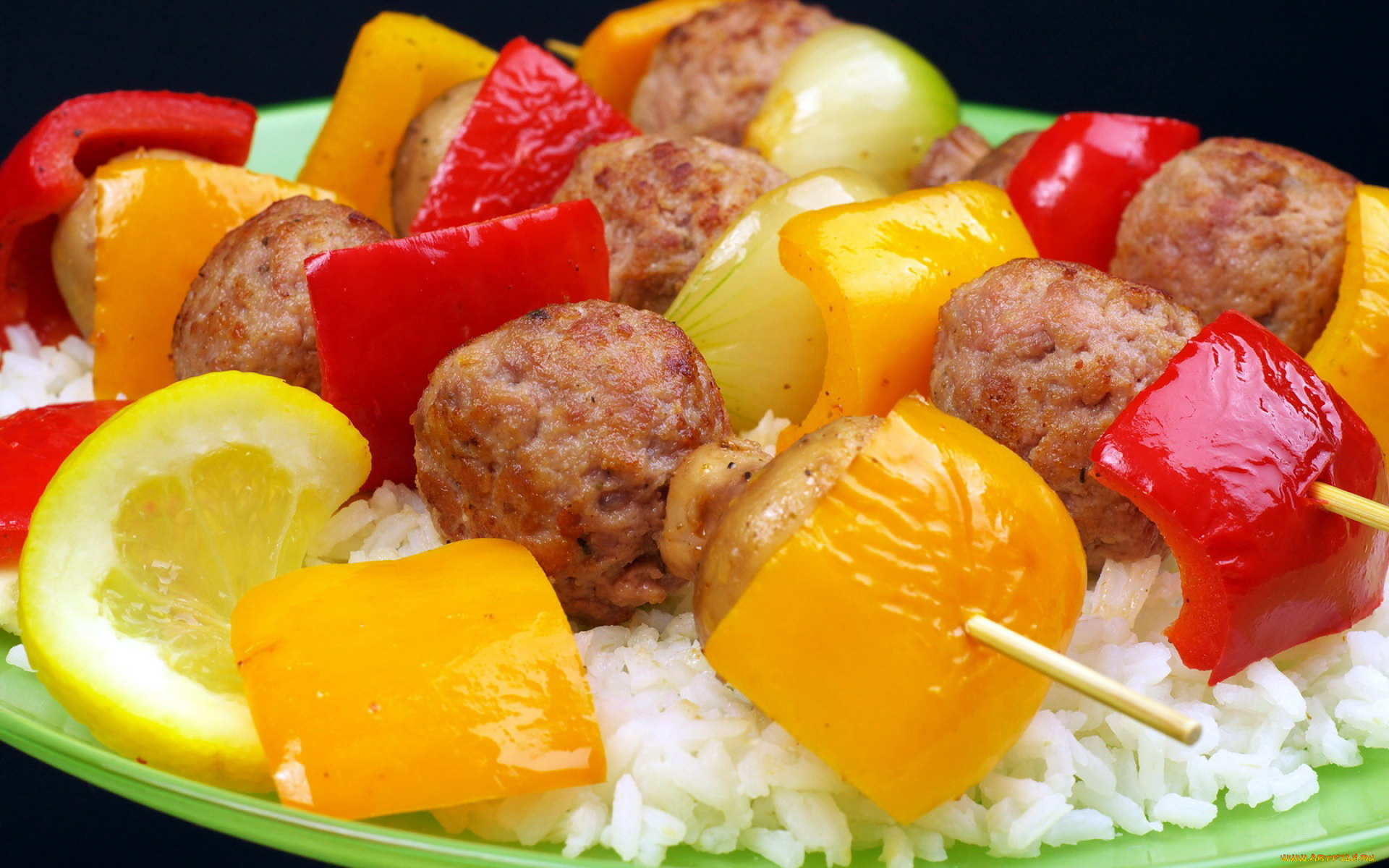 еда, шашлык, , барбекю, мясо, перец, рис