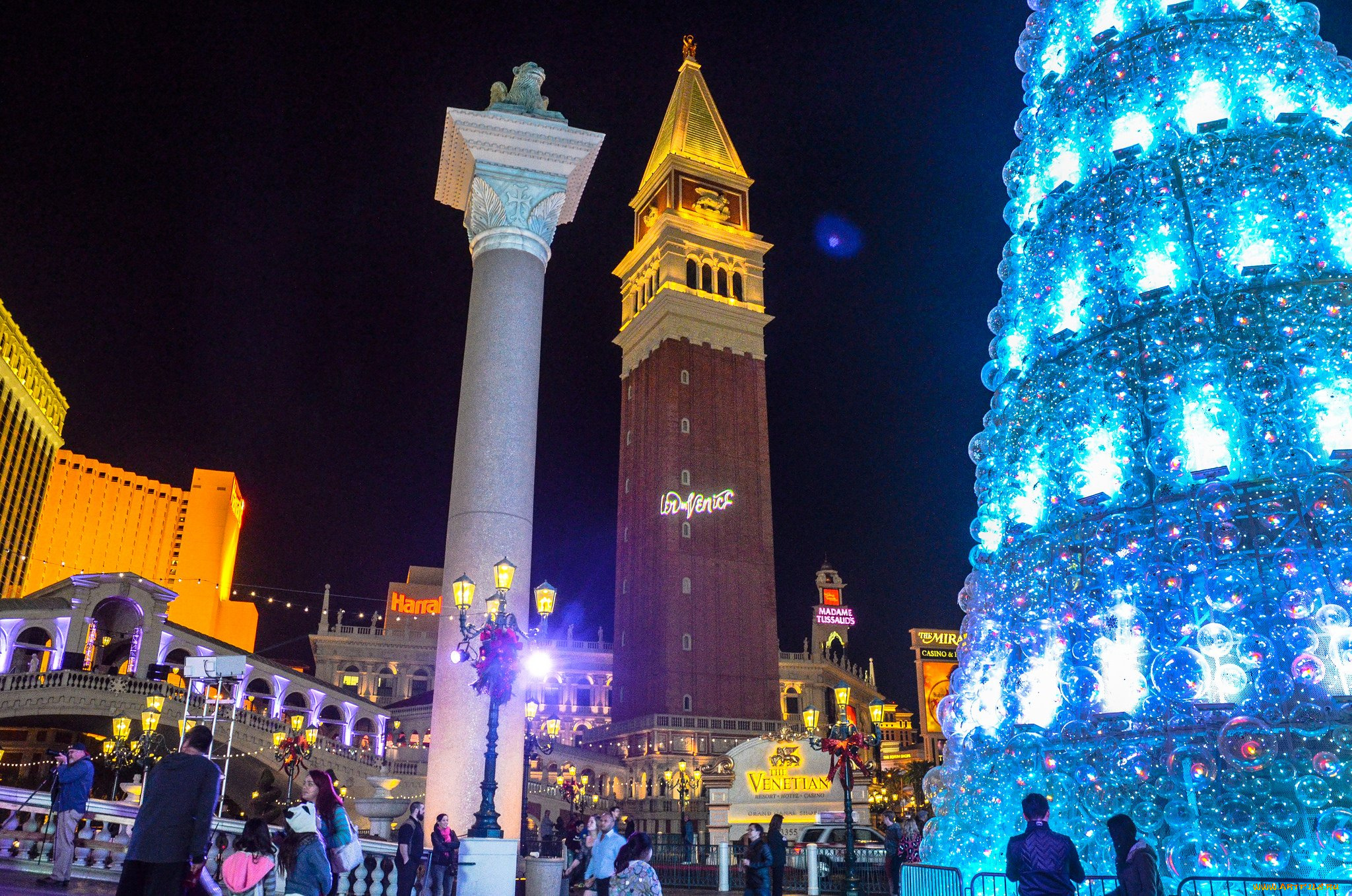 города, лас-вегас, , сша, праздник, огни, елка, вечер