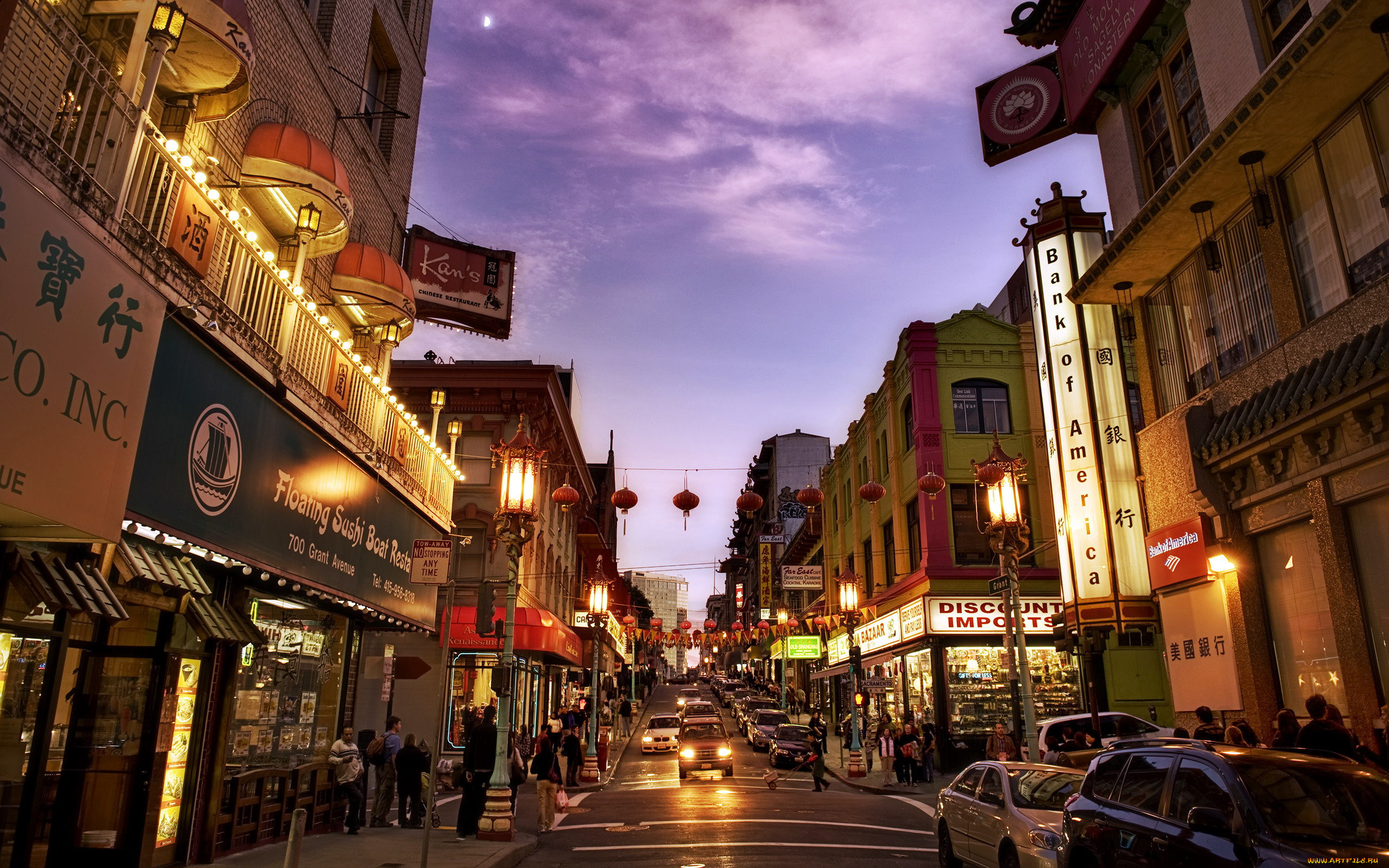 города, сан-франциско, , сша, вечер, огни, улица