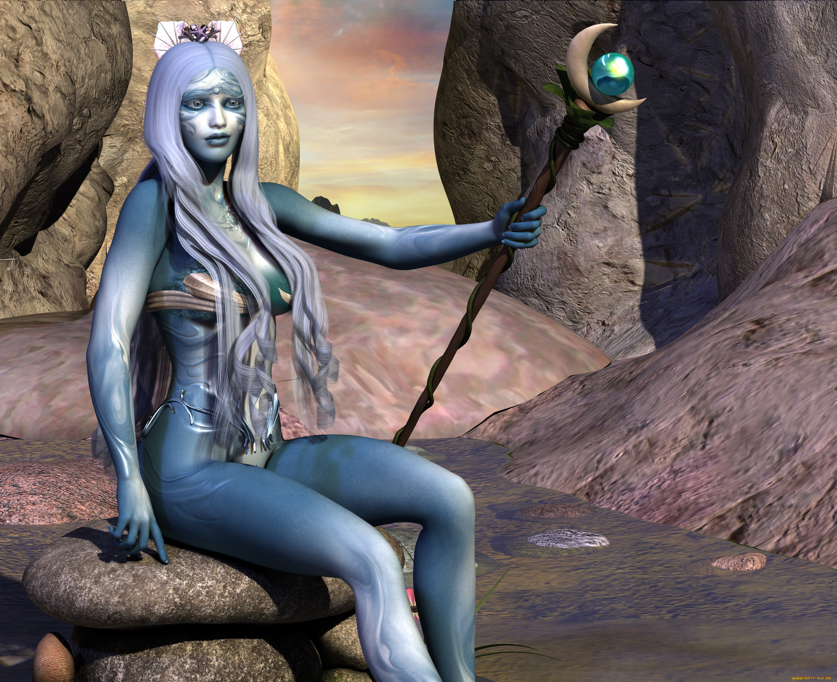 3д, графика, существа, , creatures, девушка, взгляд, фон