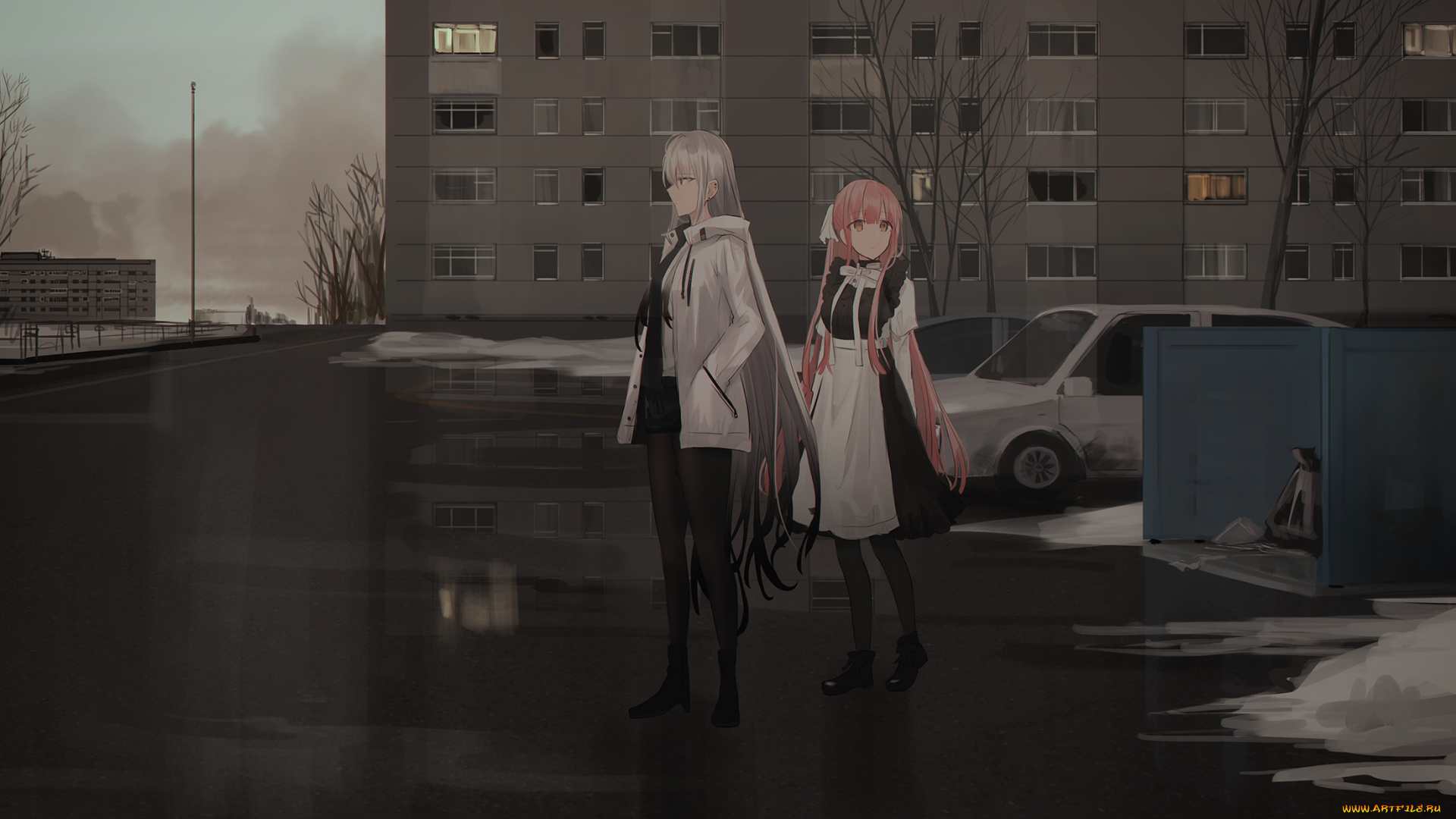 аниме, город, , улицы, , интерьер, , здания, девушки