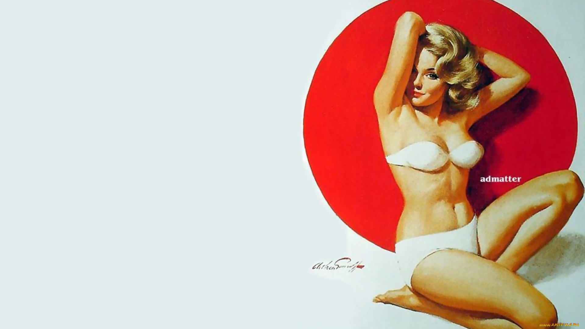 рисованное, arthur, saron, sarnoff, девушка, пин-ап, блондинка, круг, купальник
