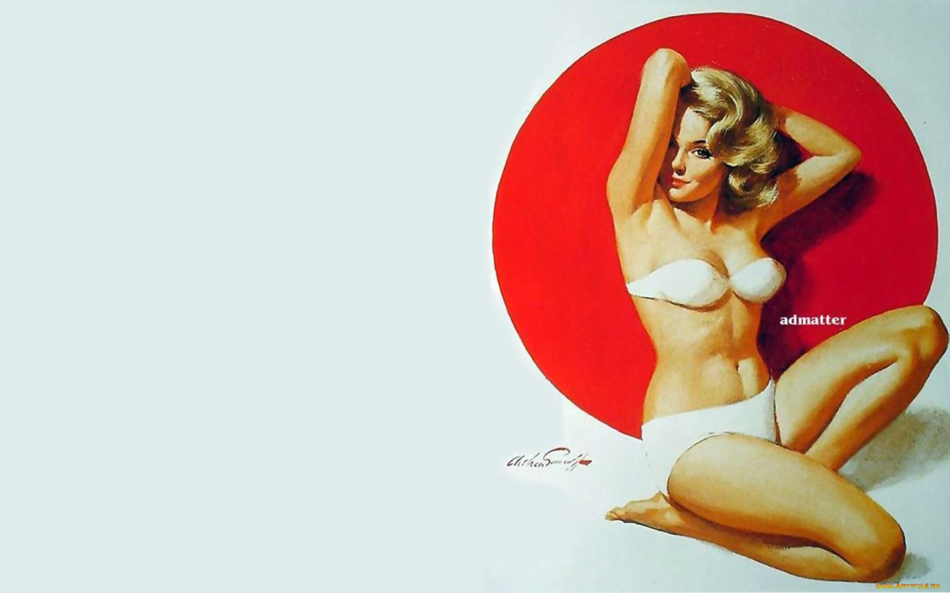 рисованное, arthur, saron, sarnoff, девушка, пин-ап, блондинка, круг, купальник
