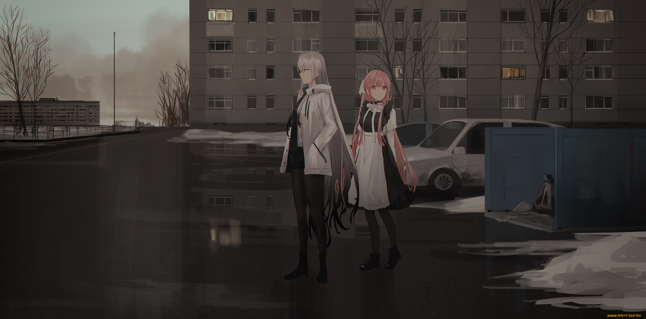 аниме, город, , улицы, , интерьер, , здания, девушки