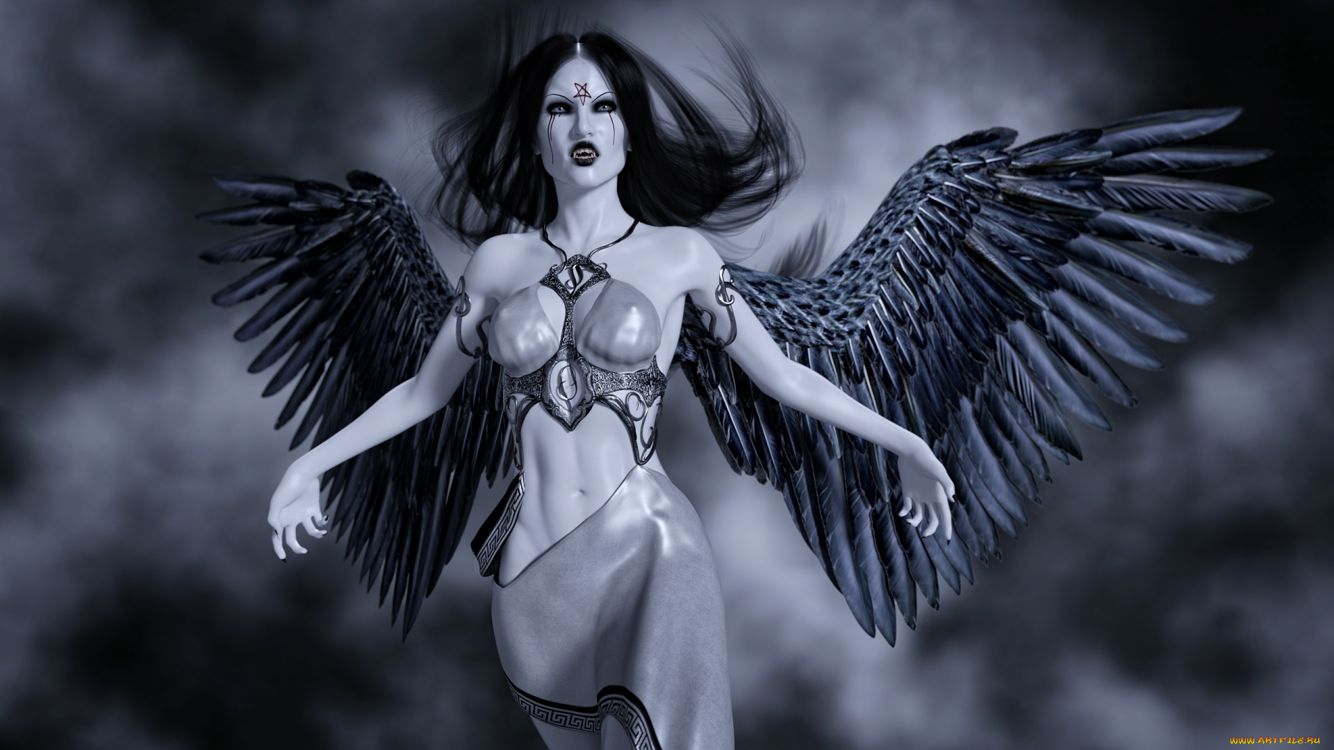 3д, графика, существа, , creatures, девушка, фон, взгляд, крылья