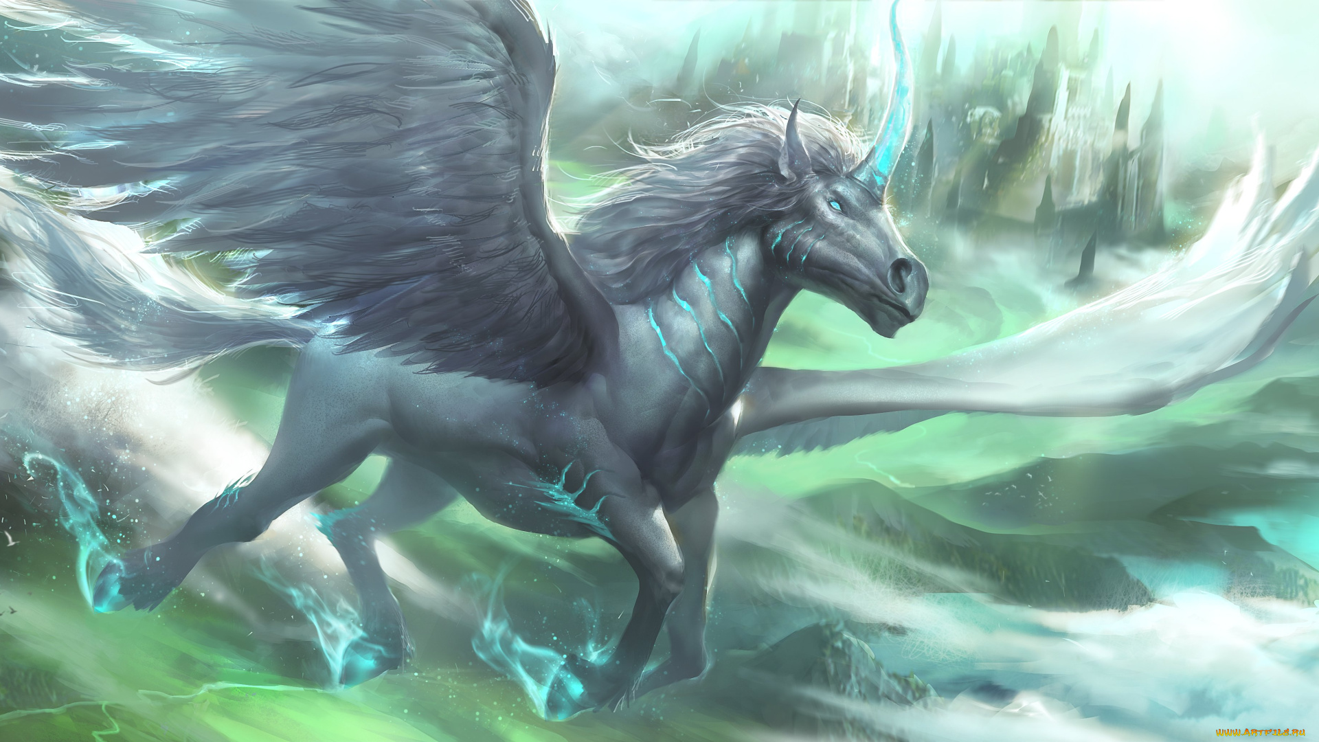 фэнтези, пегасы, пегас, замок