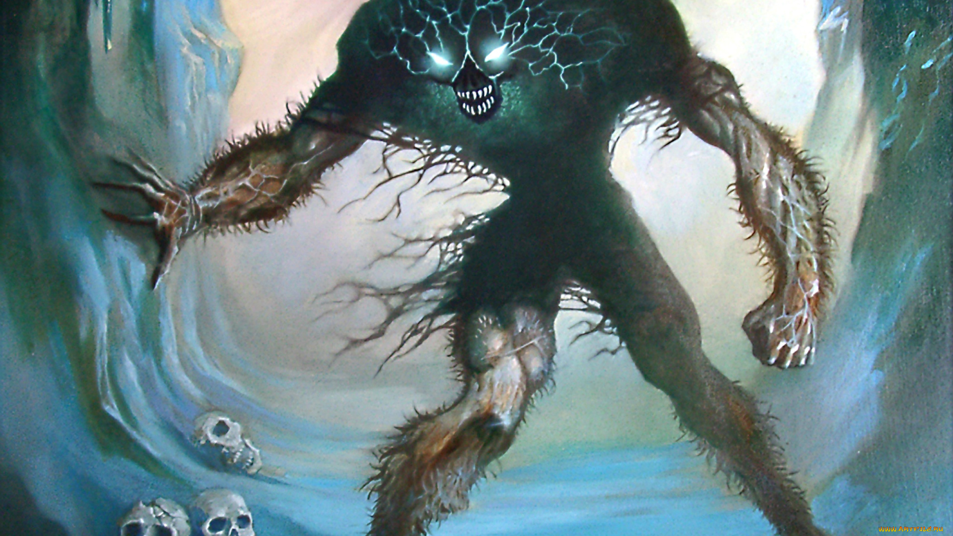 фэнтези, существа, существо, фон, взгляд, череп