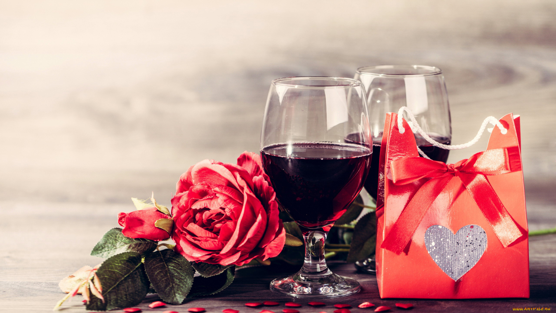 праздничные, день, святого, валентина, , сердечки, , любовь, розы, вино, подарок, сердечки