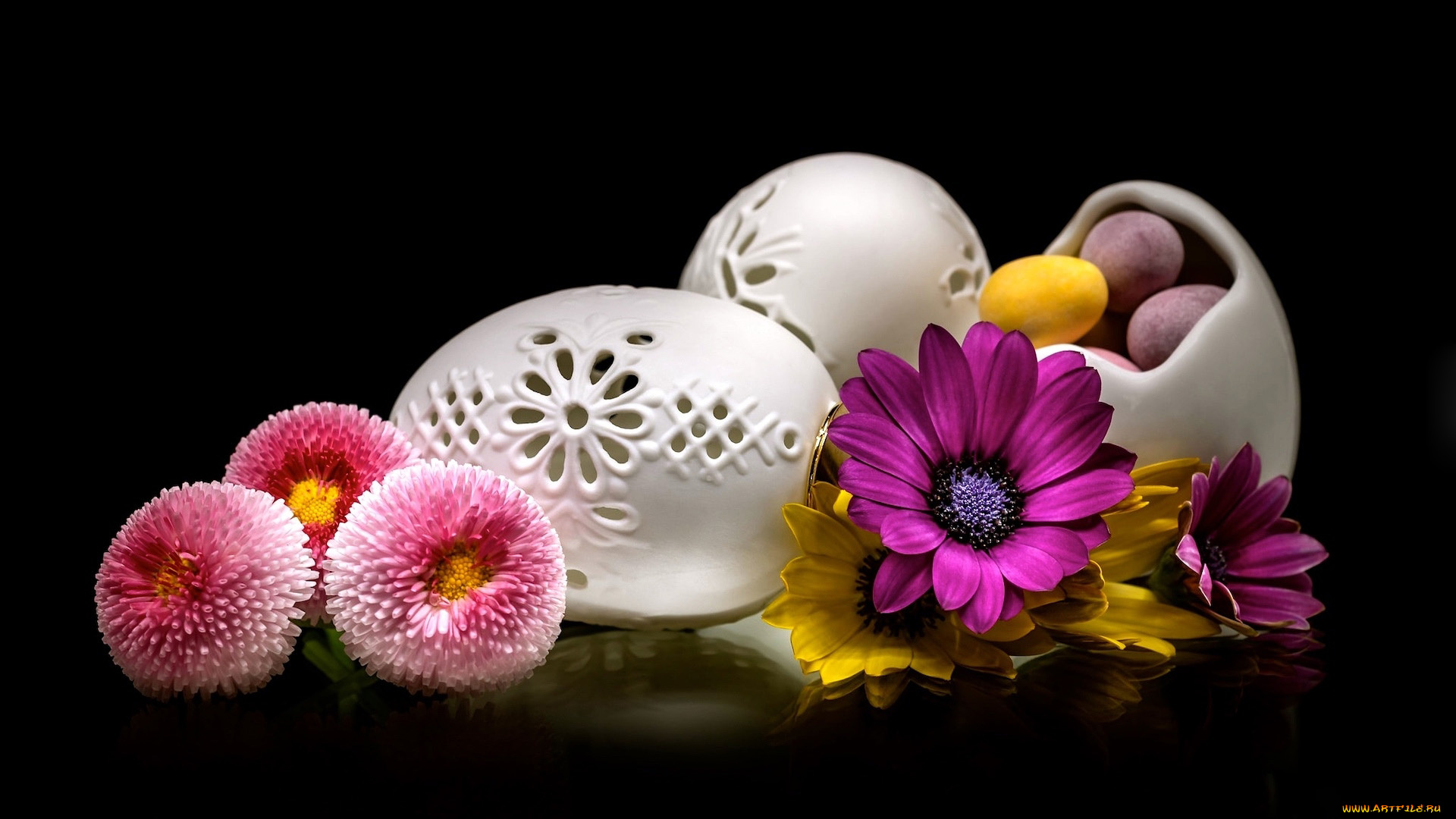 праздничные, пасха, ажурные, яйца, маргаритки