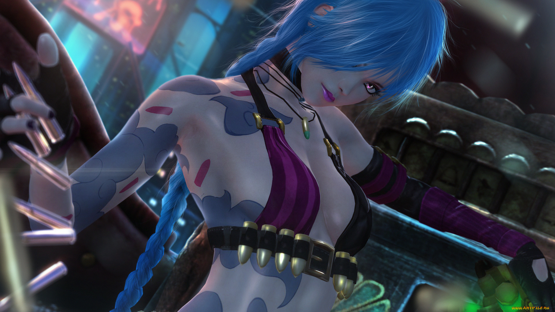 видео, игры, league, of, legends, девушка, фон, взгляд, патроны, патронтаж