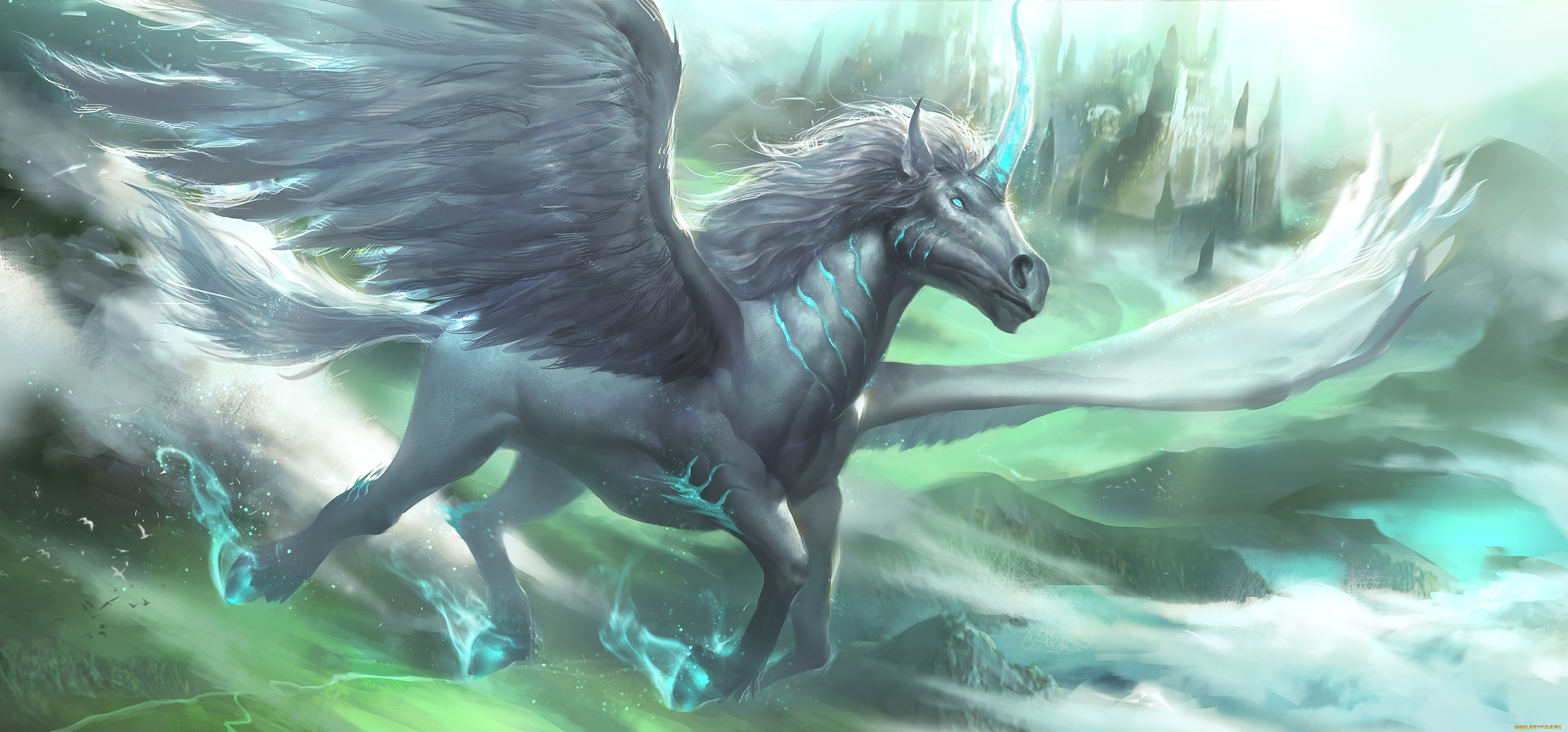 фэнтези, пегасы, пегас, замок