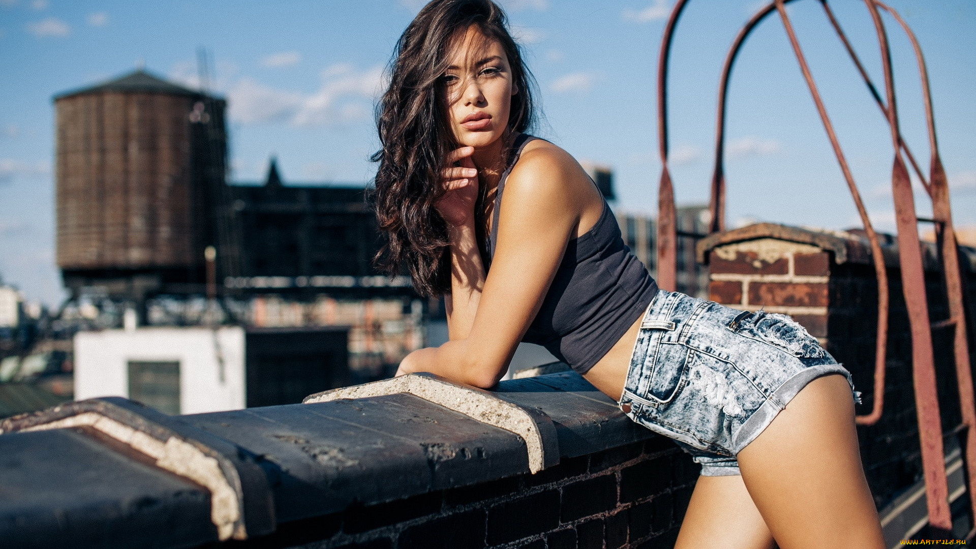 девушки, -, брюнетки, , шатенки, брюнетка, шорты, топ, поза