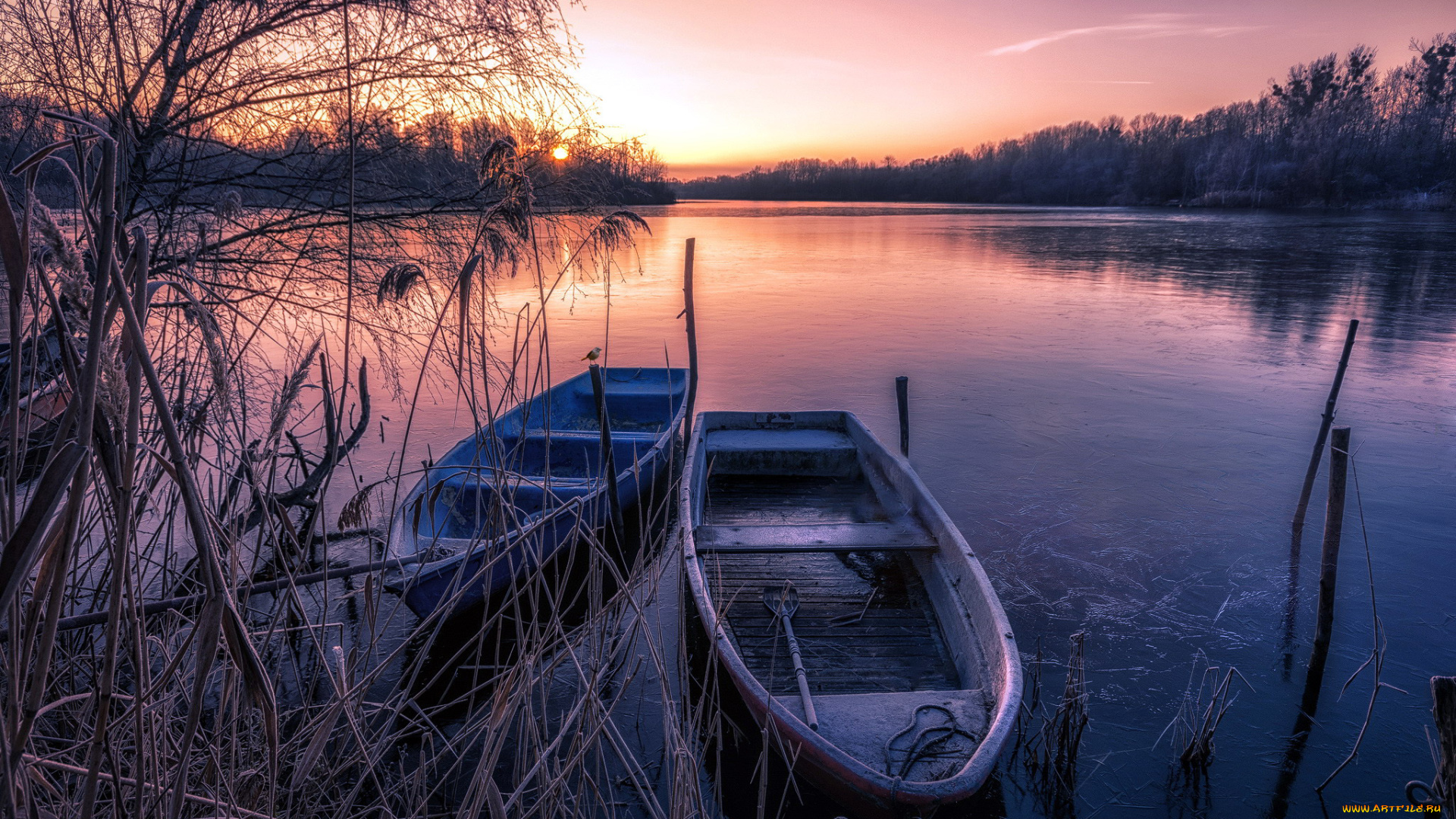 корабли, лодки, , шлюпки, закат, река