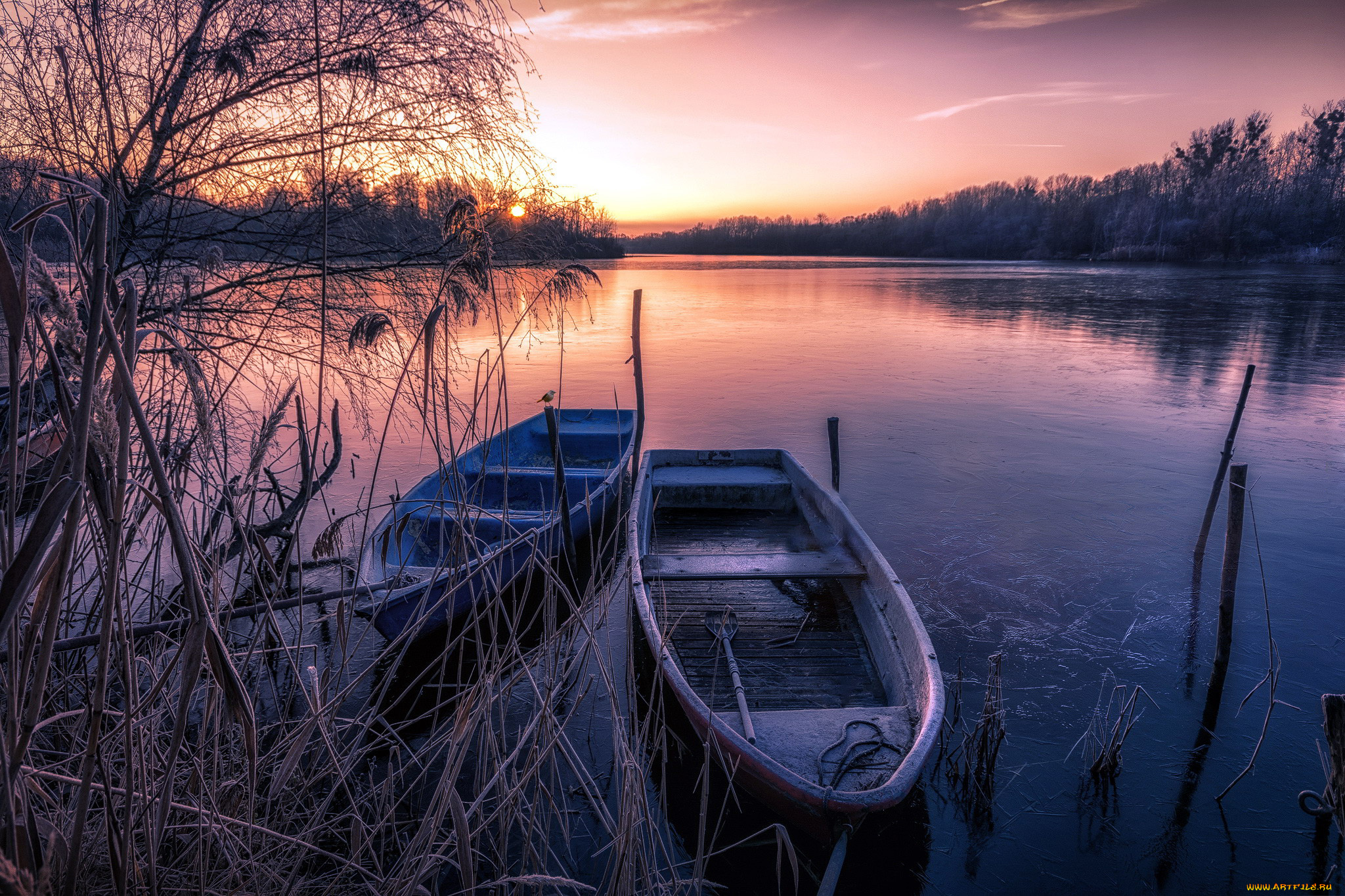 корабли, лодки, , шлюпки, закат, река
