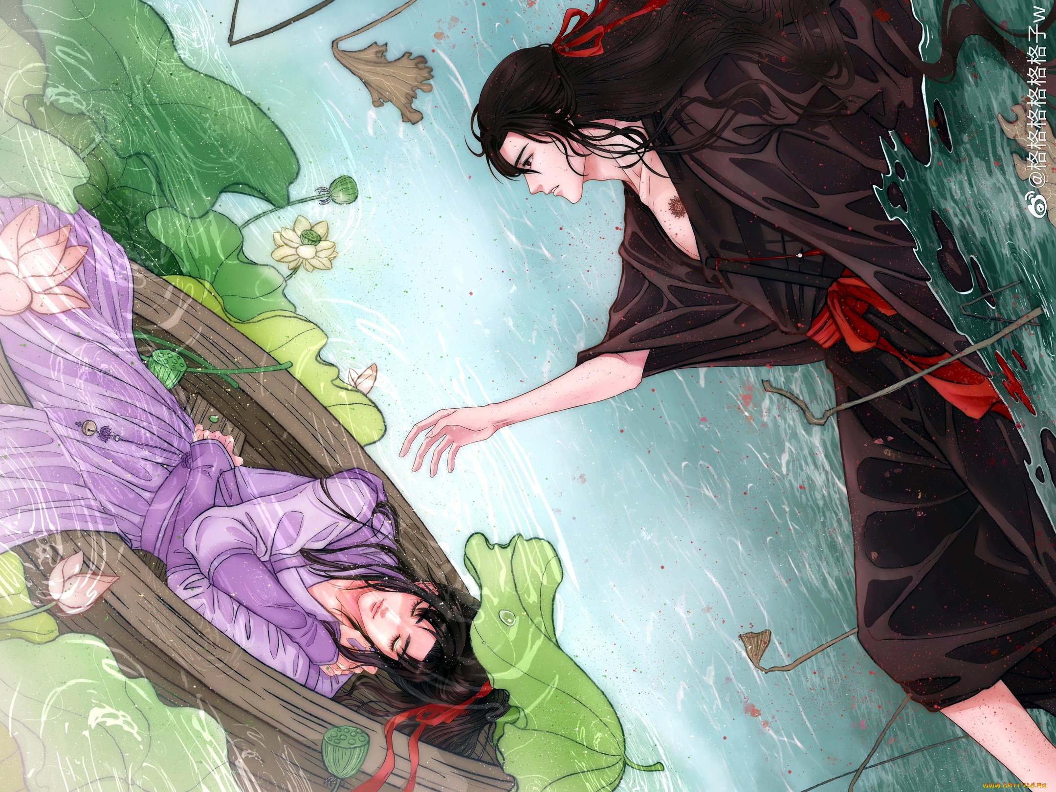 аниме, mo, dao, zu, shi, вэй, усянь, цзян, чэн, лодка, лотосы