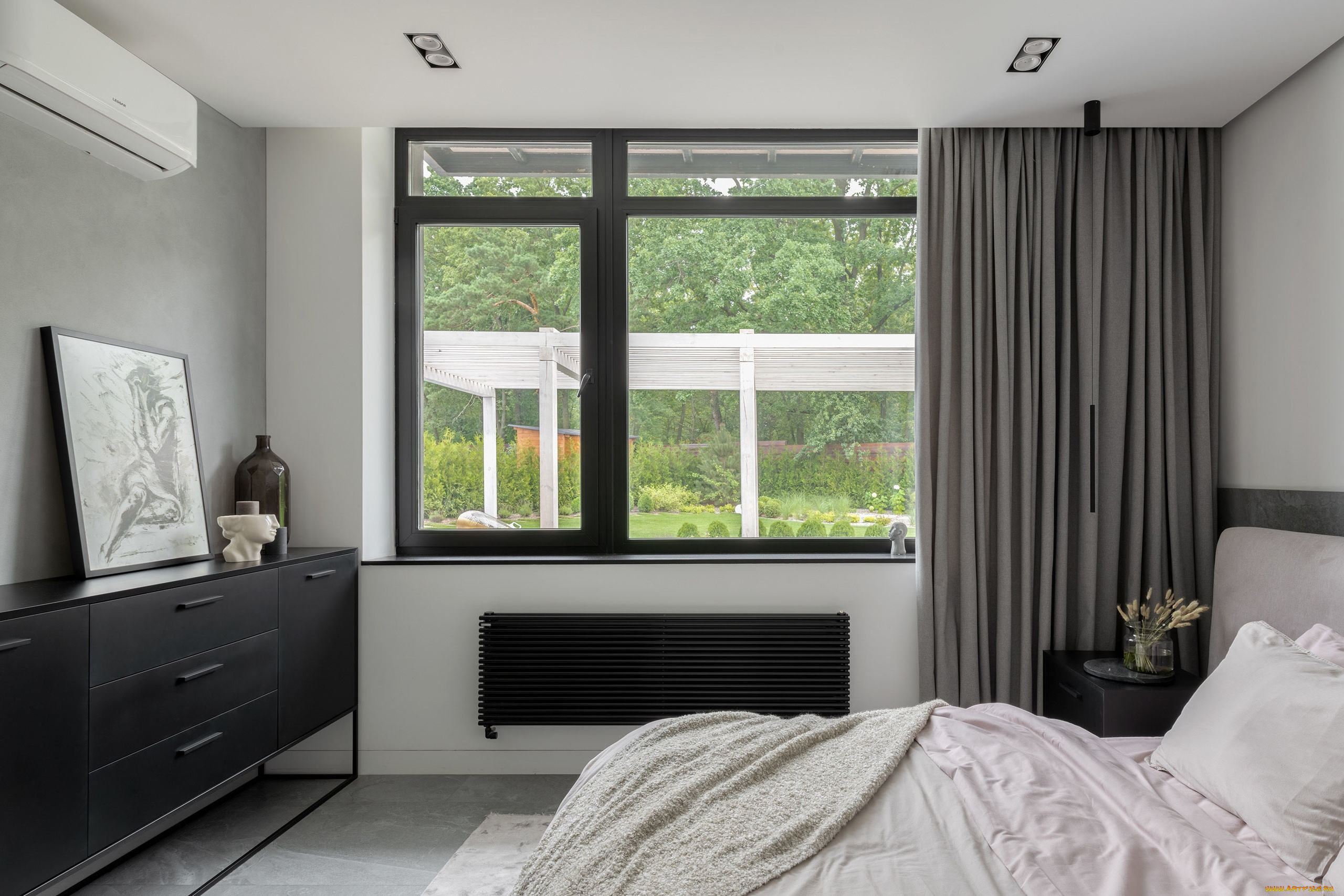 интерьер, спальня, окно, кровать, картина