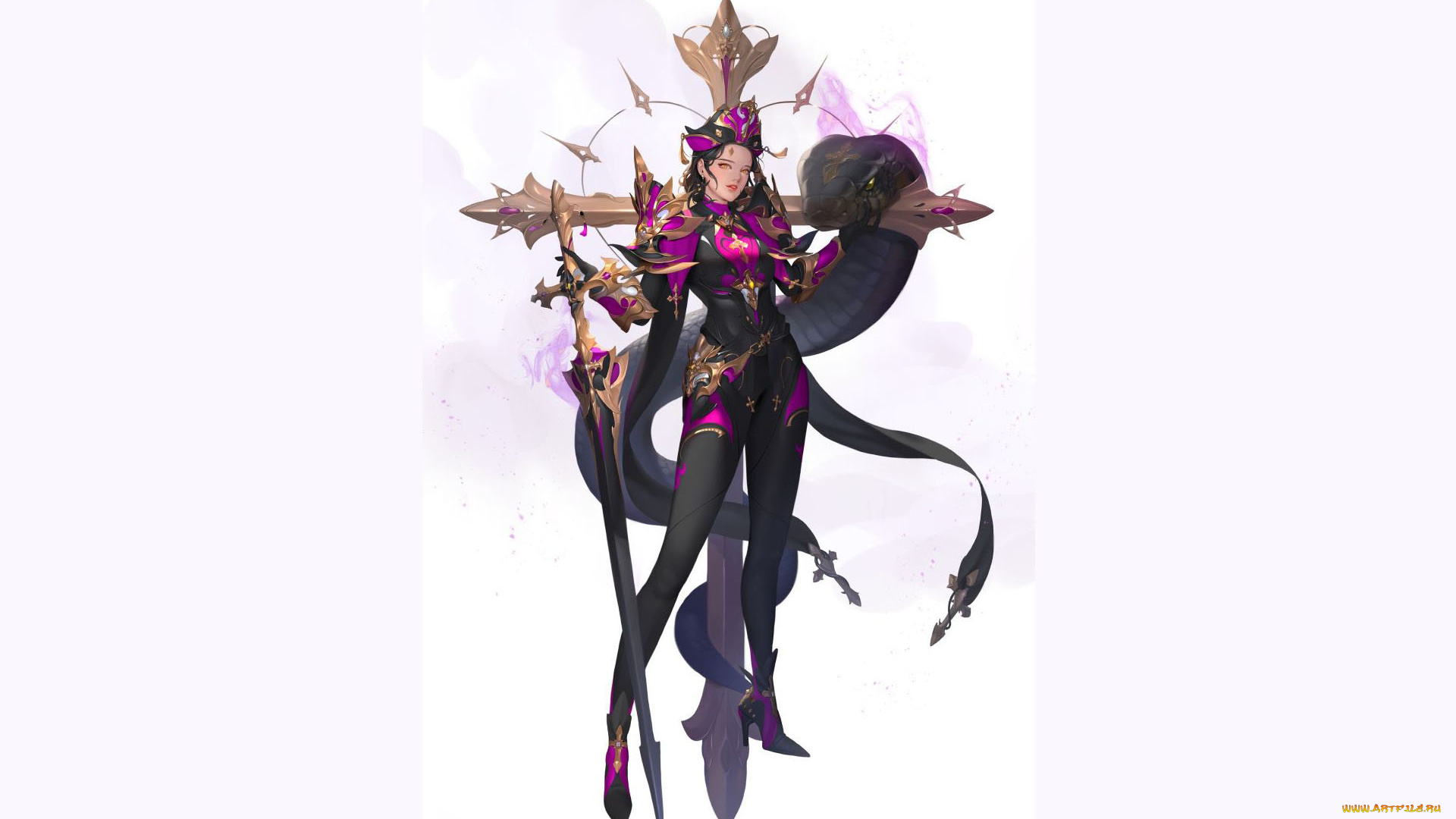 фэнтези, девушки, девушка, крест, змея, оружие