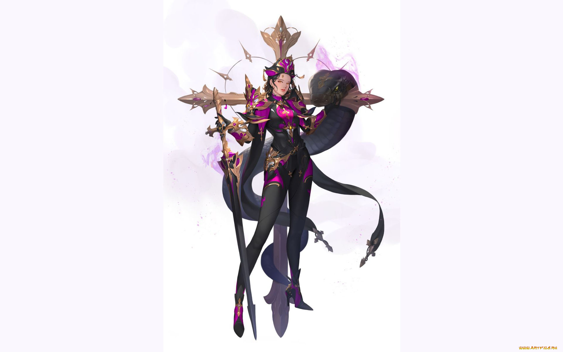 фэнтези, девушки, девушка, крест, змея, оружие