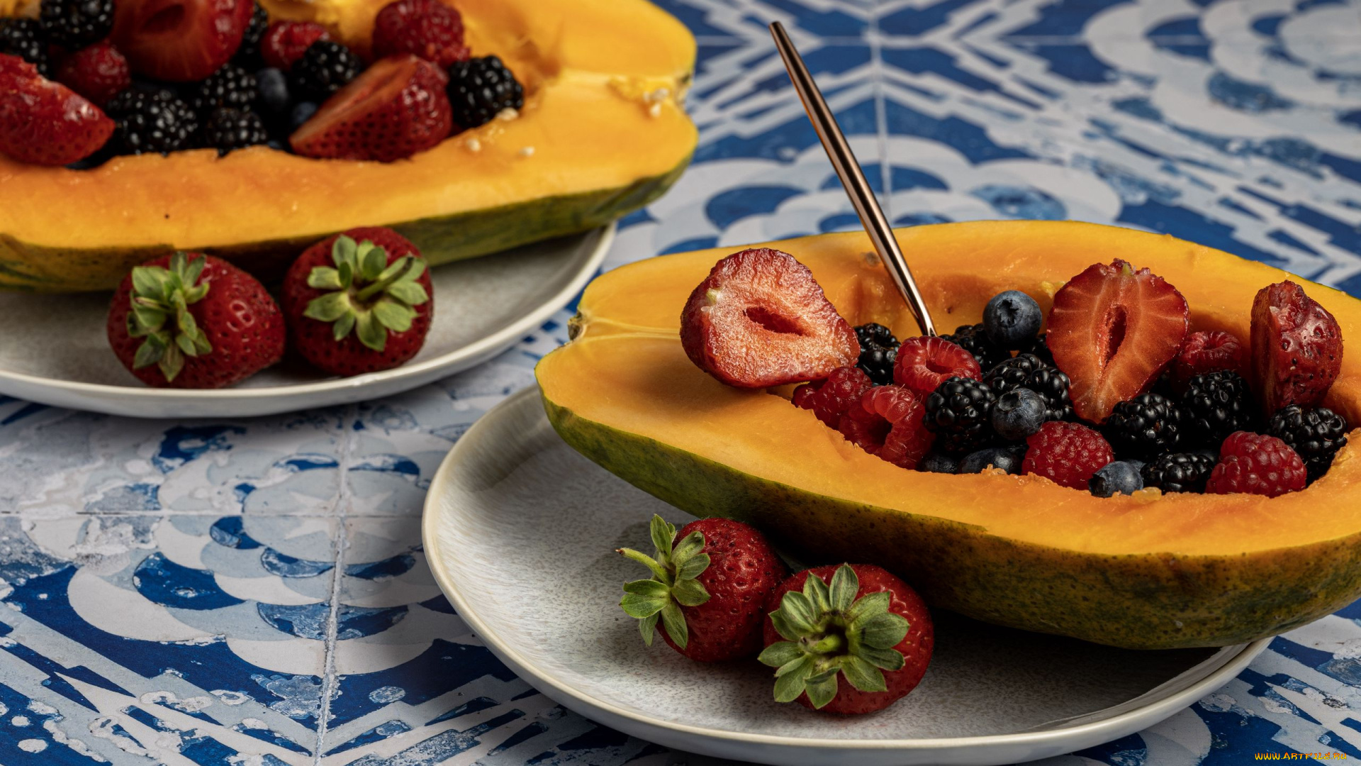 еда, фрукты, , ягоды, папайя, ягоды, клубника, ежевика, малина