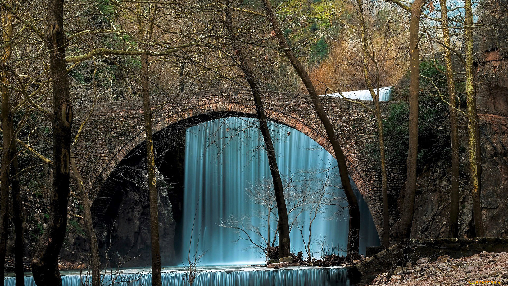 palaiokarya, waterfall, greece, города, -, мосты, palaiokarya, waterfall